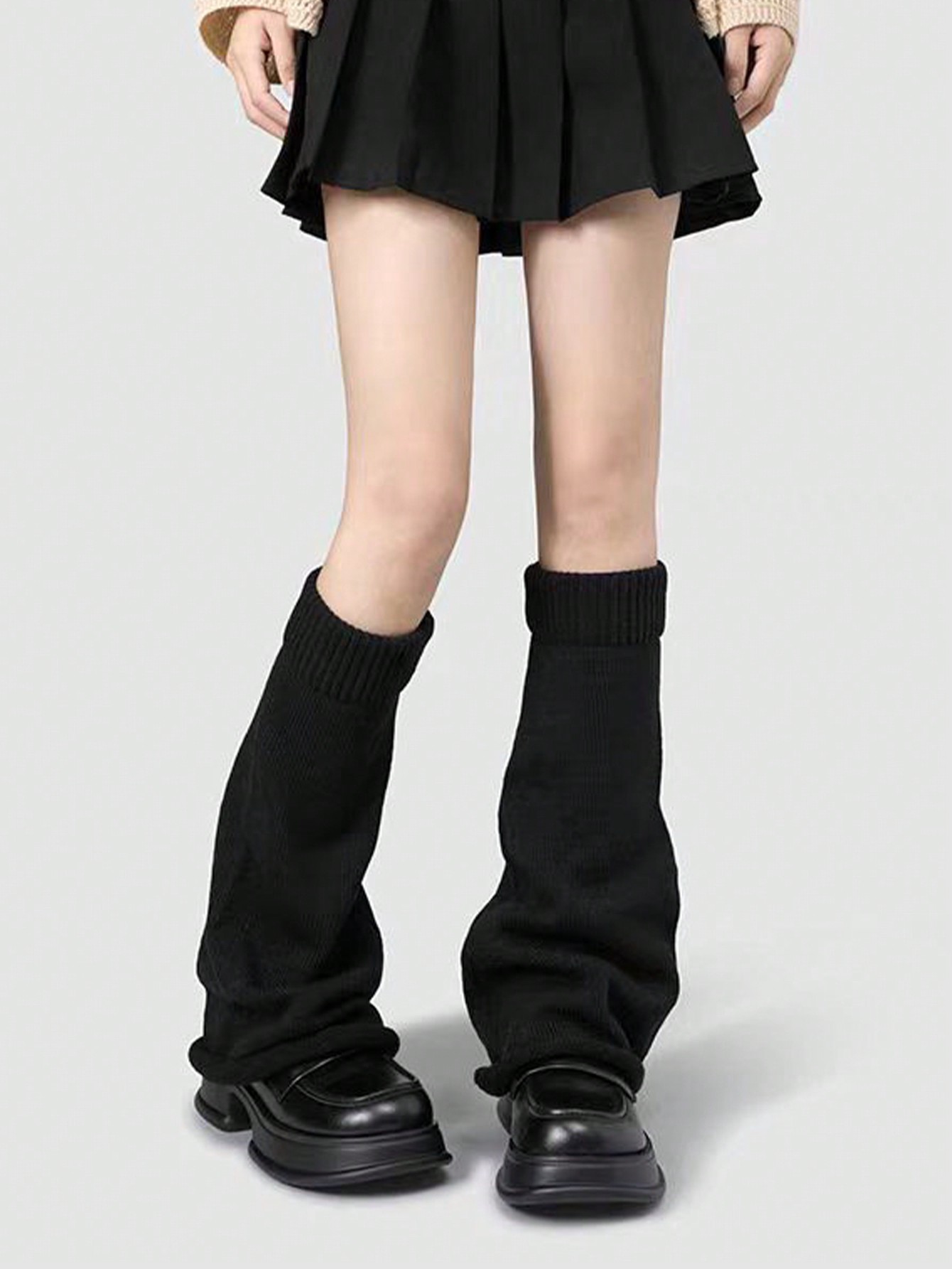 Goth 2pairs Random Color Y2K Knitted Flared Leg Warmers, College Style Daily All-Match Leg Warmers