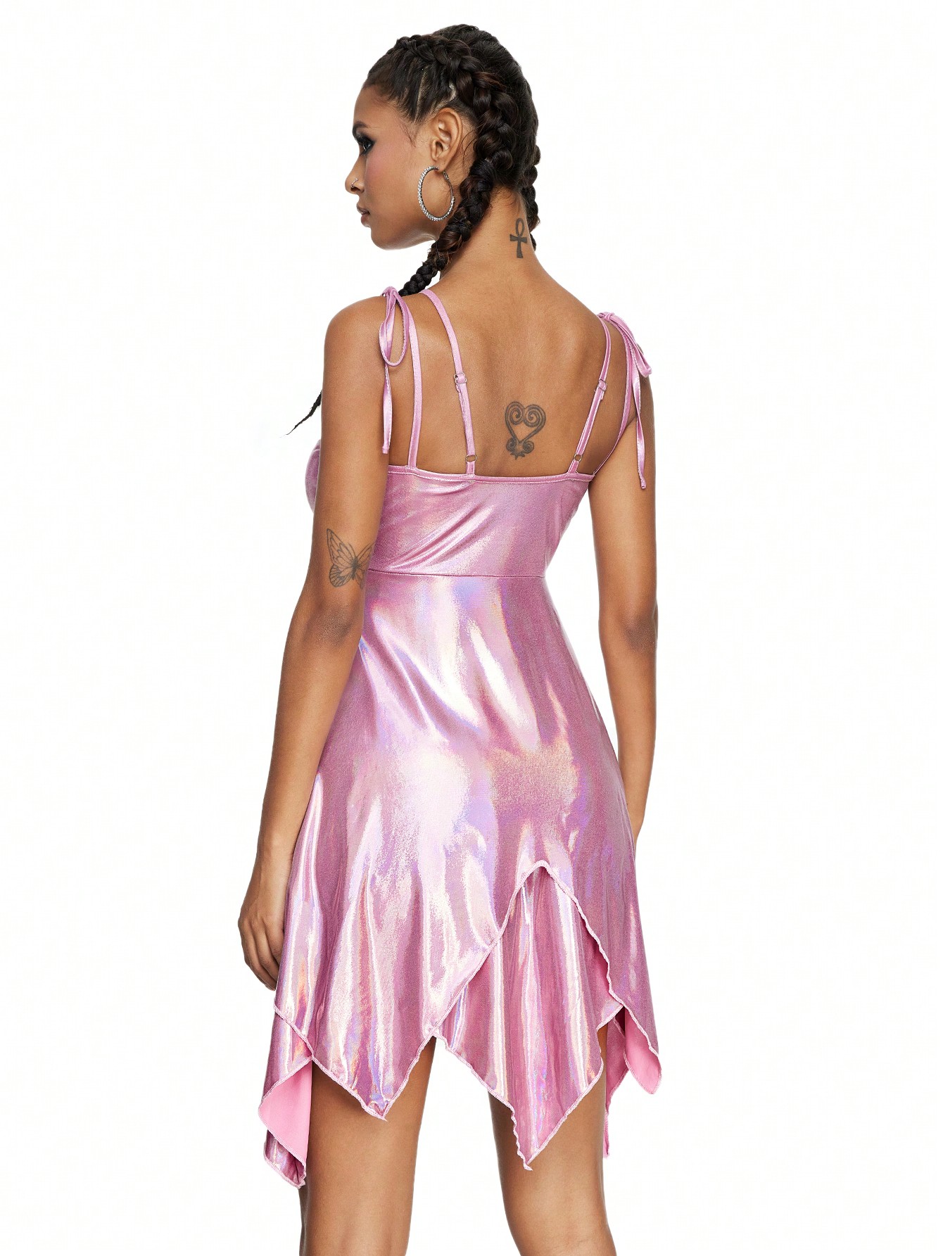 ROMWE Avant Women's Asymmetrical Hemline Hollow Out Sleeveless Spaghetti Strap Summer Dress