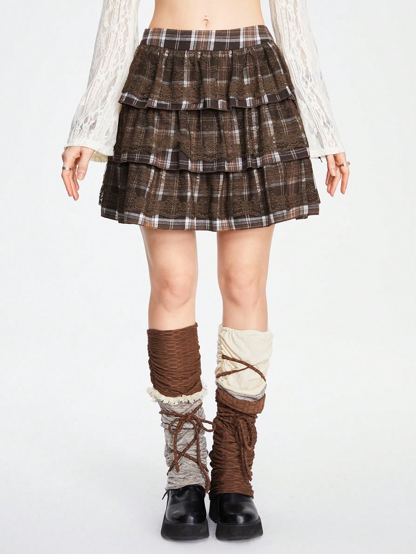 Fairycore Women's Simple Daily Wear Plaid Printed Skirt