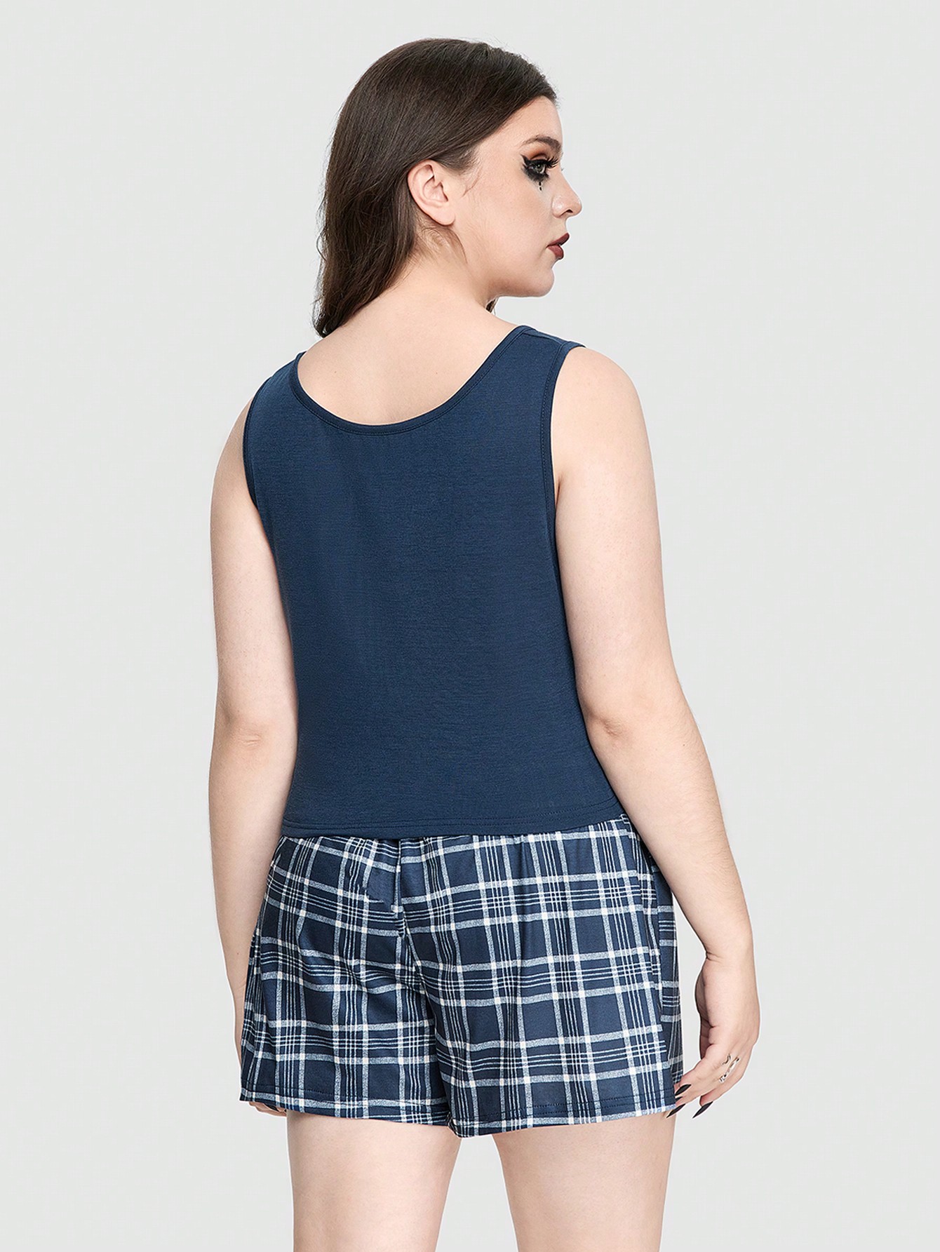 Casual Knitted Plaid Plus Size Home Clothing Set