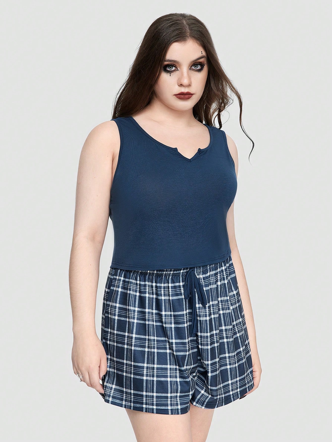 Casual Knitted Plaid Plus Size Home Clothing Set