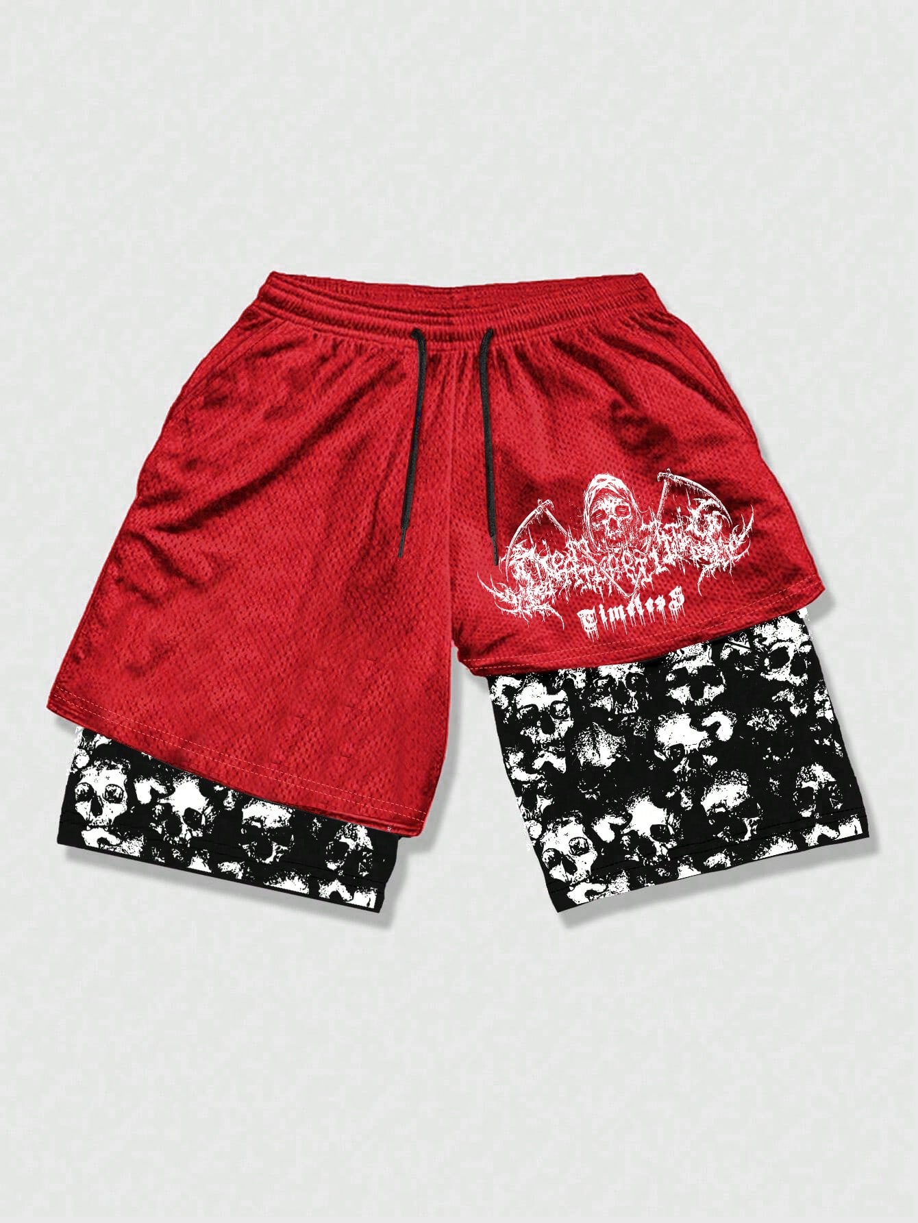 Men Skull & Letter Print Drawstring Waist Shorts
