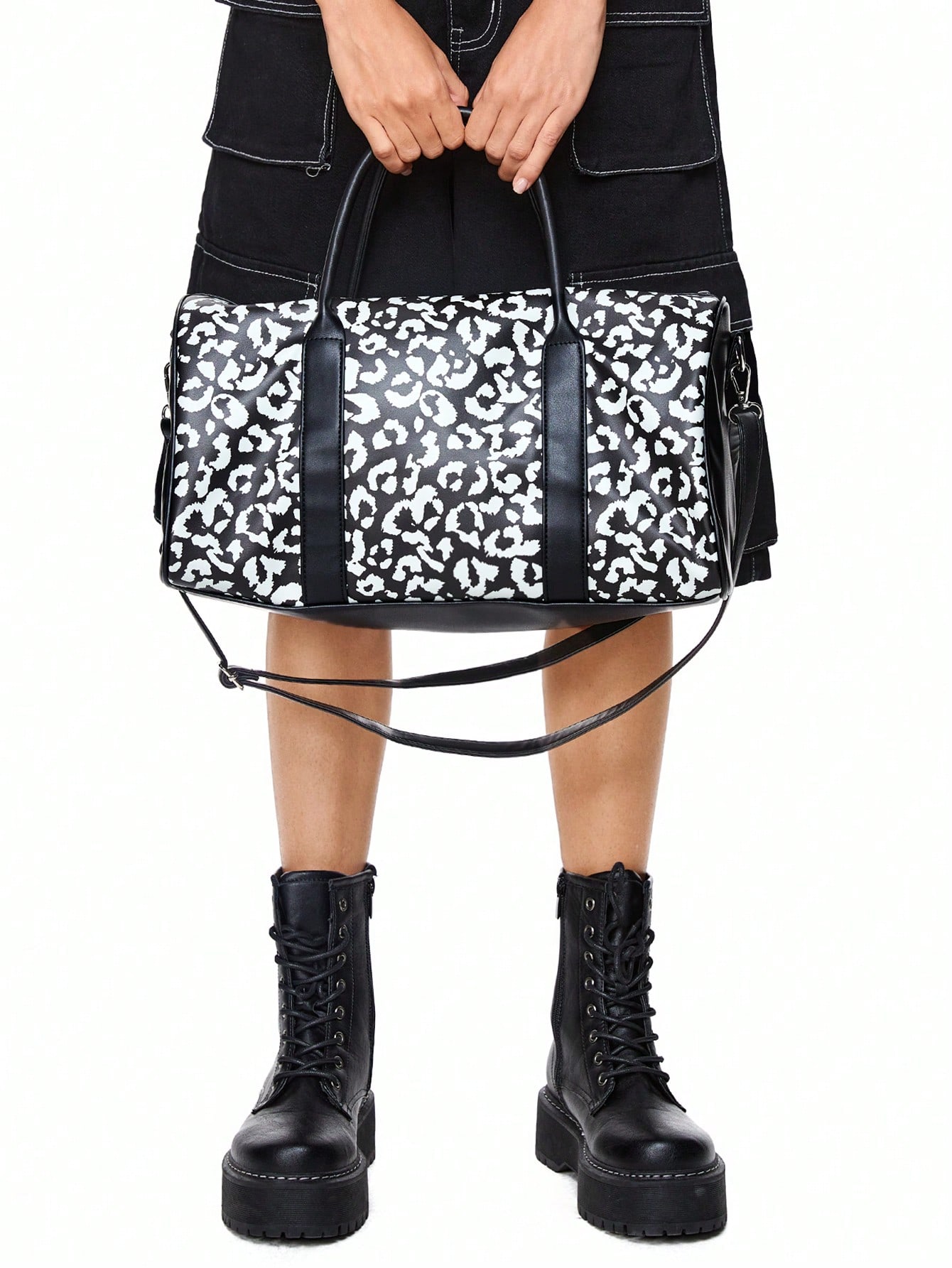 ROMWE Avant Leopard Print High Capacity Travel Tote And Crossbody Bag