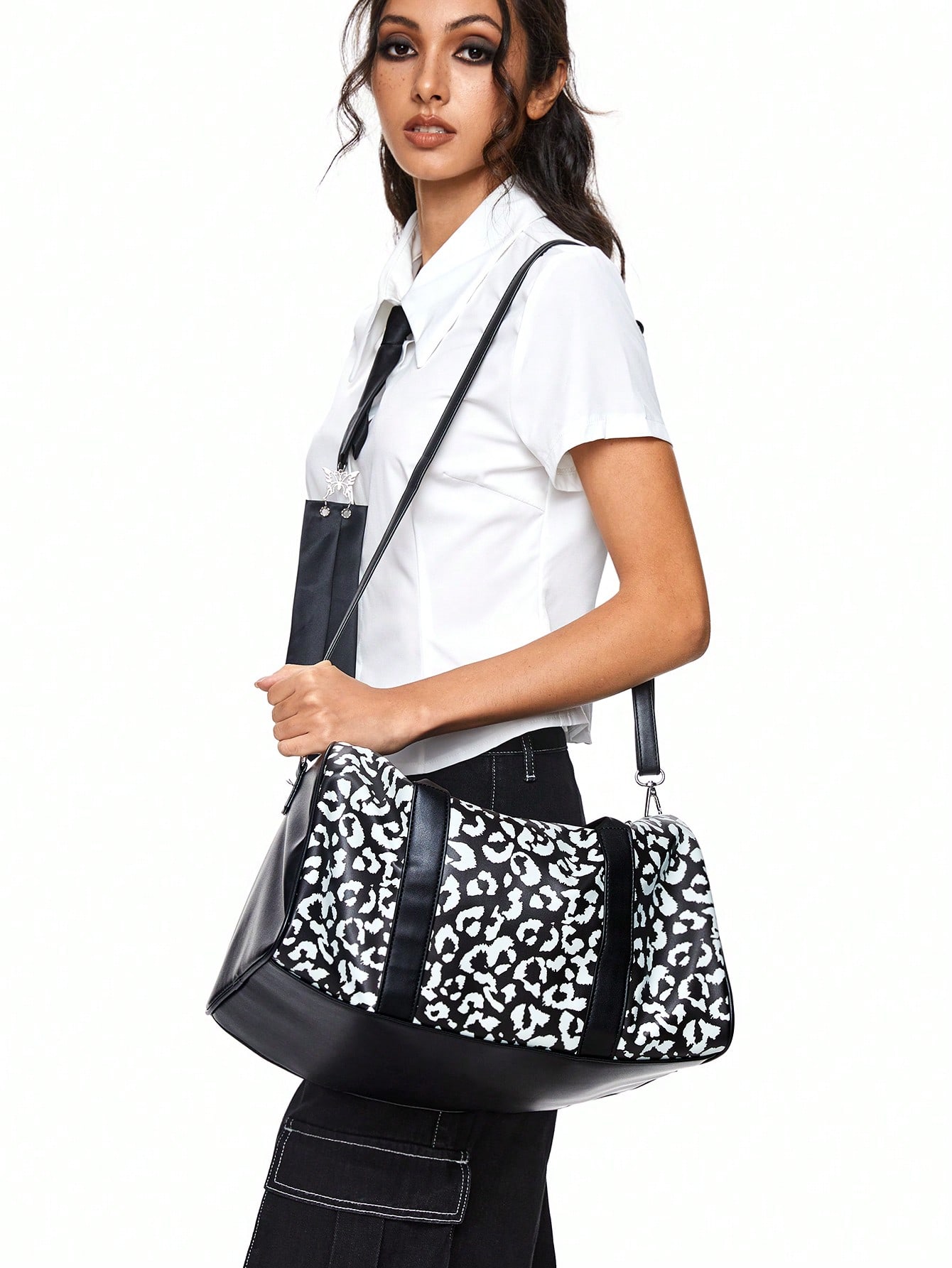 ROMWE Avant Leopard Print High Capacity Travel Tote And Crossbody Bag