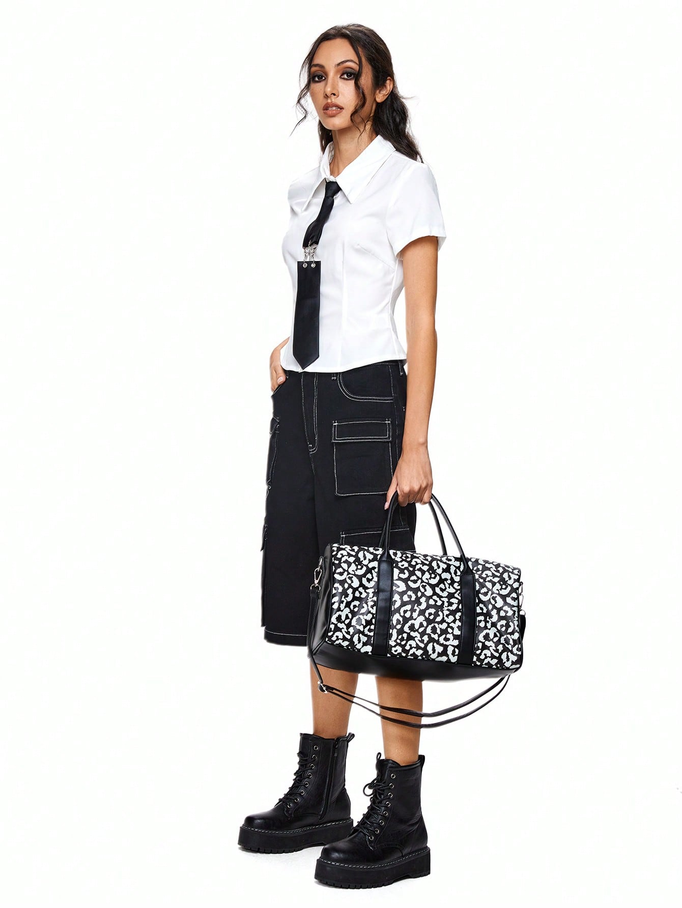 ROMWE Avant Leopard Print High Capacity Travel Tote And Crossbody Bag