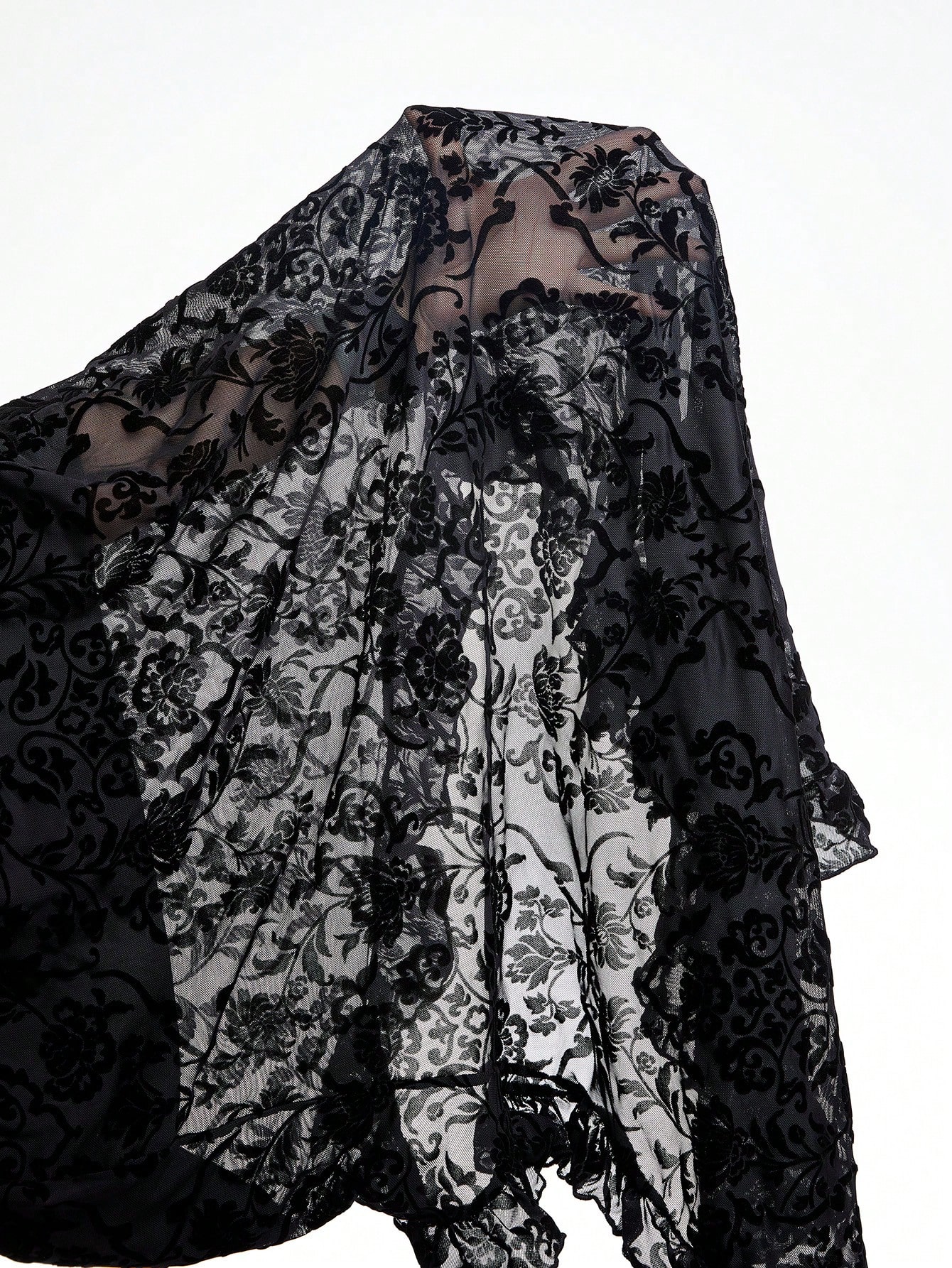 Goth Vintage Gothic Court Style Asymmetrical Hem Skirt With Ruffles, Flowers, Plants, Flocked And Plus Size