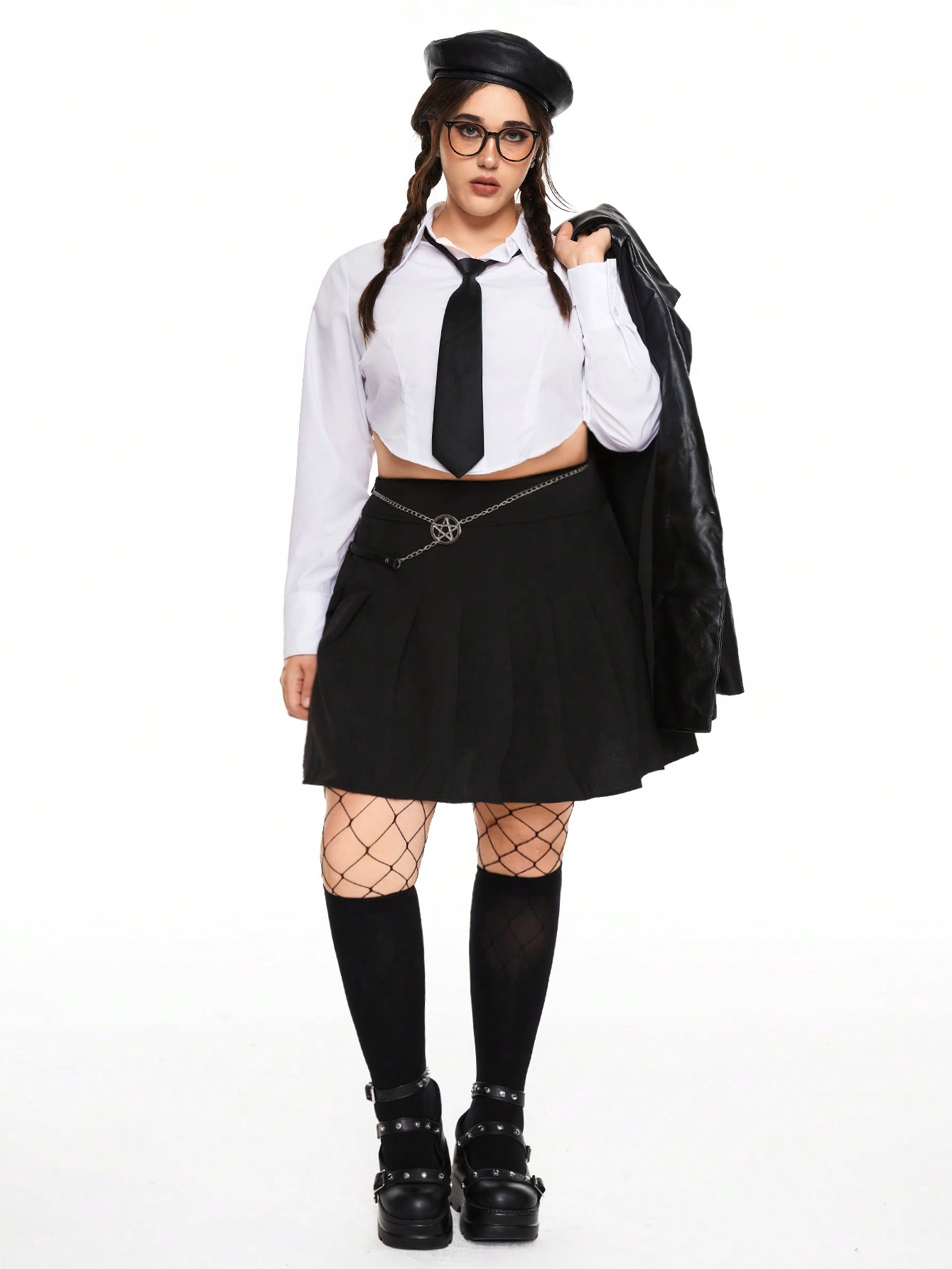 Academia Simple And Sexy Long-Sleeved Tie Collar Shirt With Button-Front And Solid Color Fit, Plus Size, Great For Commuting