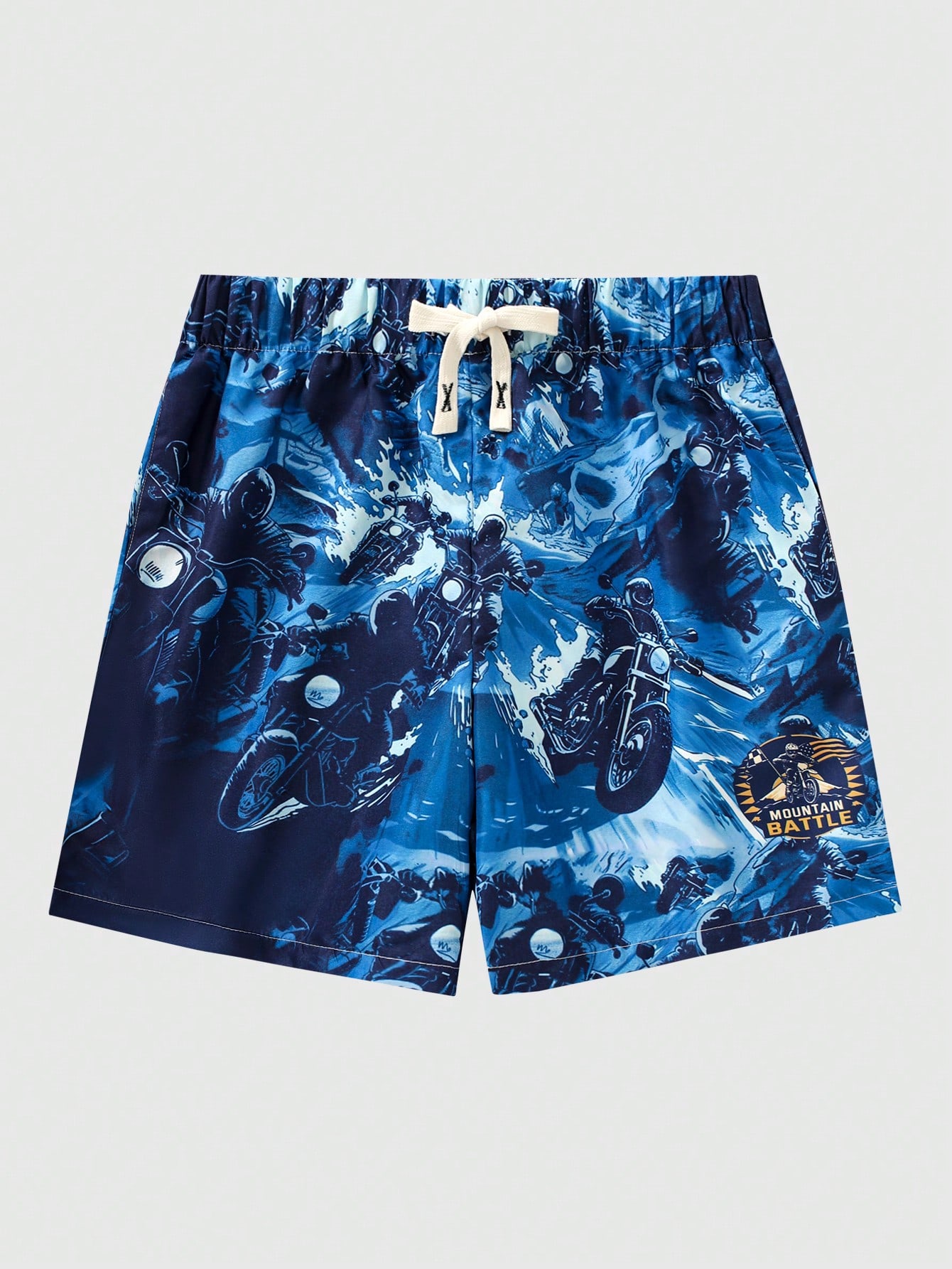 Street Life Men's Motorcycle Print Waist Tie Shorts, Suitable For Daily Wear In Spring And Summer