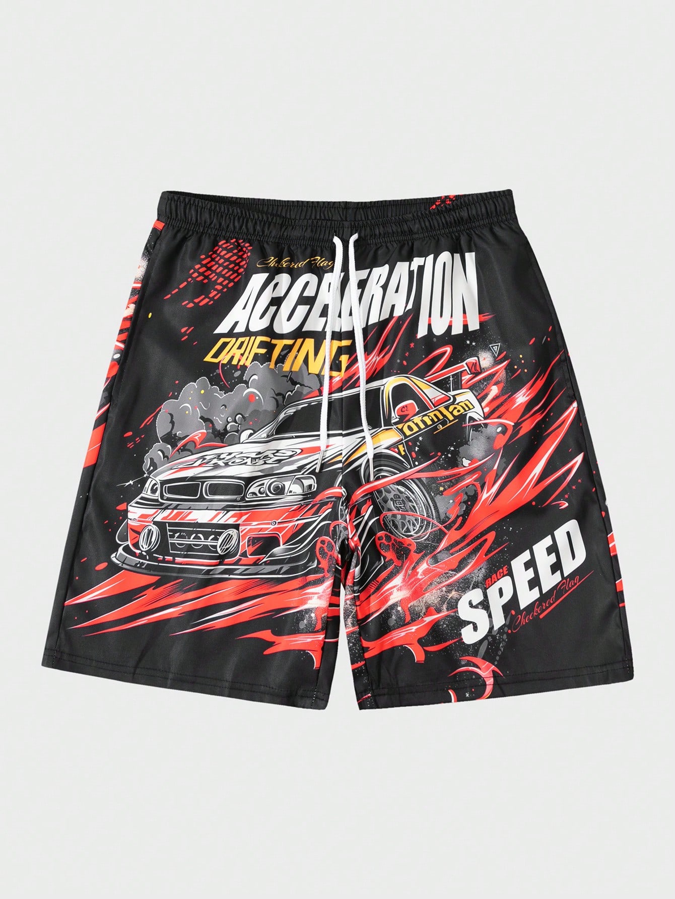 Street Life Men's Casual Car Letter Print Drawstring Waist Shorts, Summer