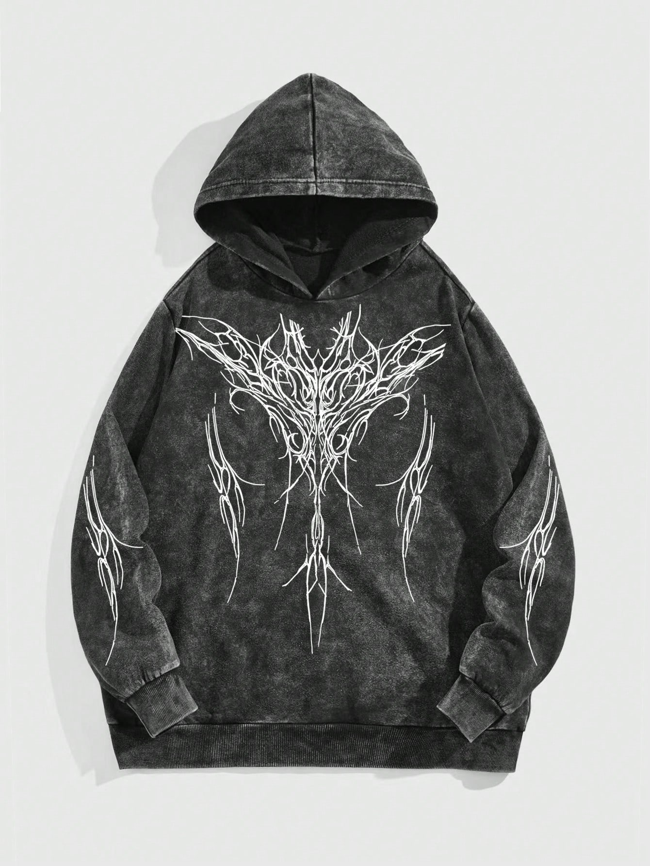 Goth Men's Fashionable Washed Gothic Print Hoodie, School