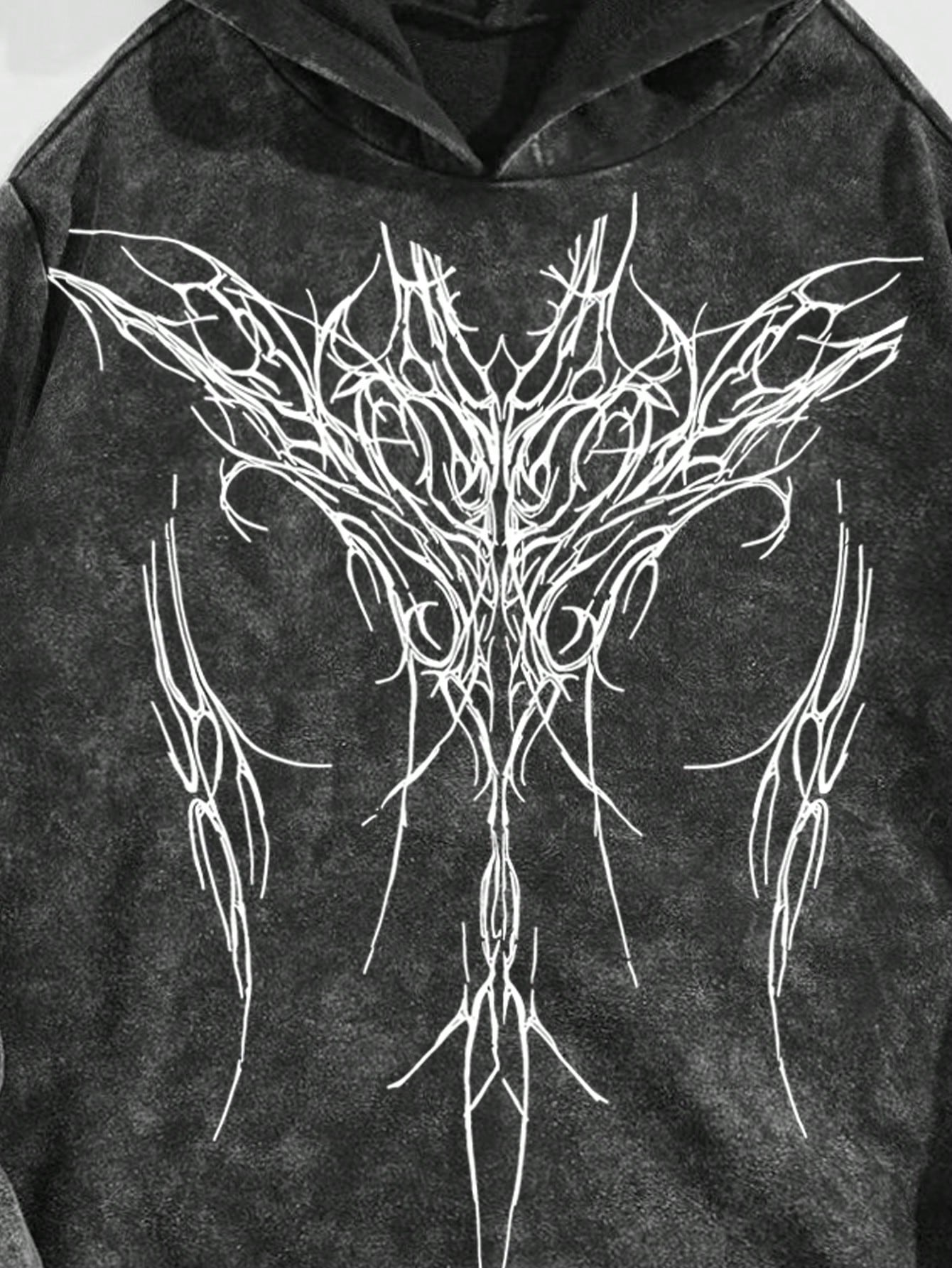 Goth Men's Fashionable Washed Gothic Print Hoodie, School