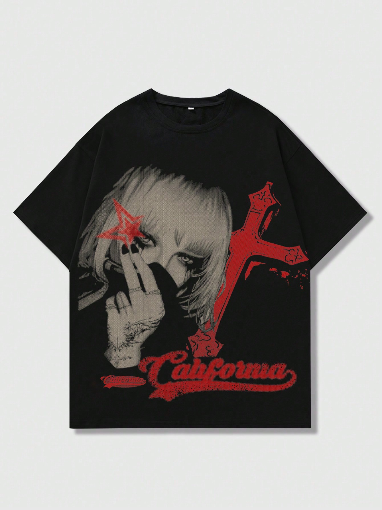 Street Life Men's Character & Cross & Letter Print Short Sleeve T-Shirt, Suitable For Daily Wear In Spring And Summer For Halloween, School
