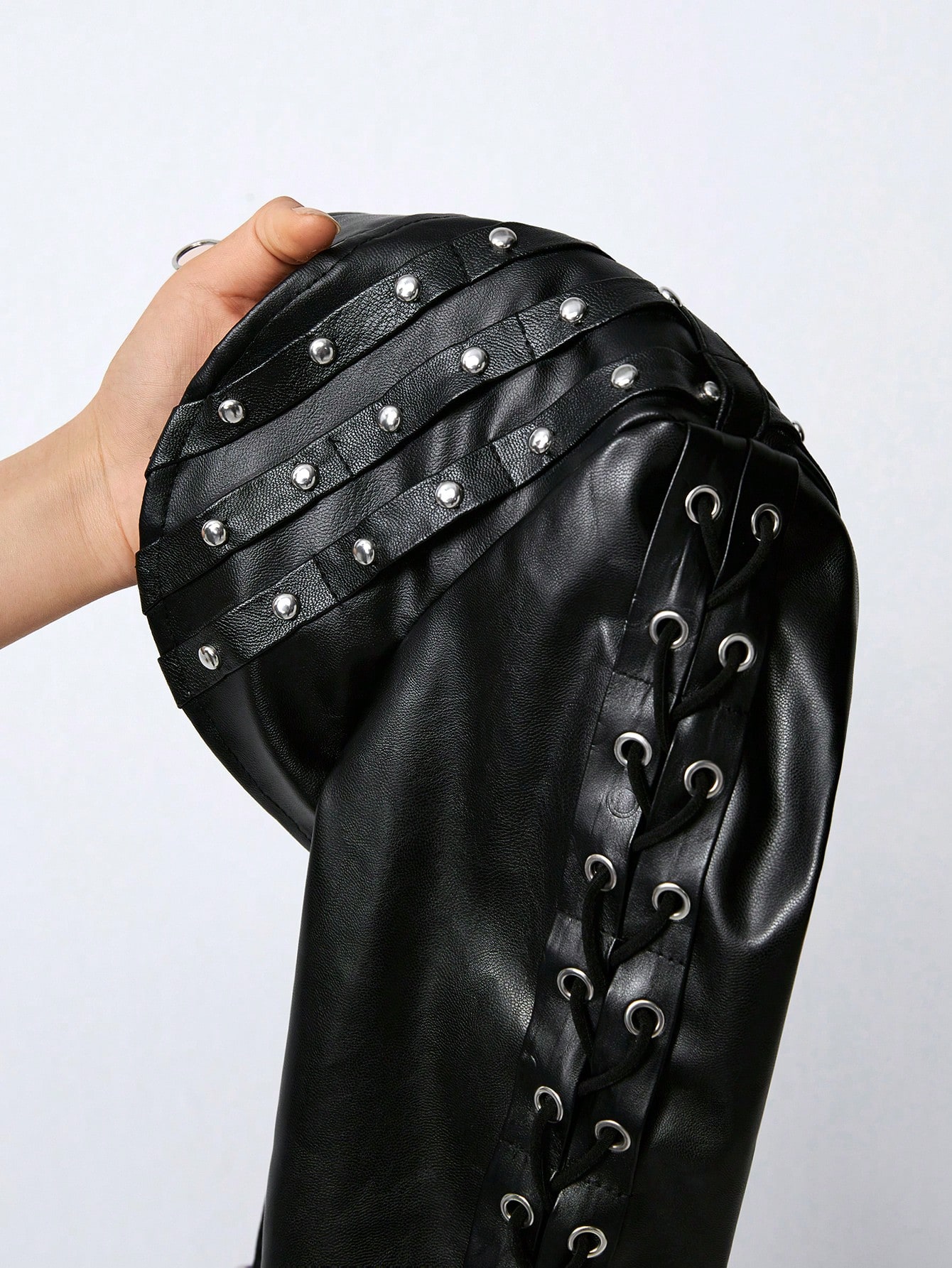 Grunge Punk Rivet Studded, Strap Designed Asymmetrical PU Leather Jacket