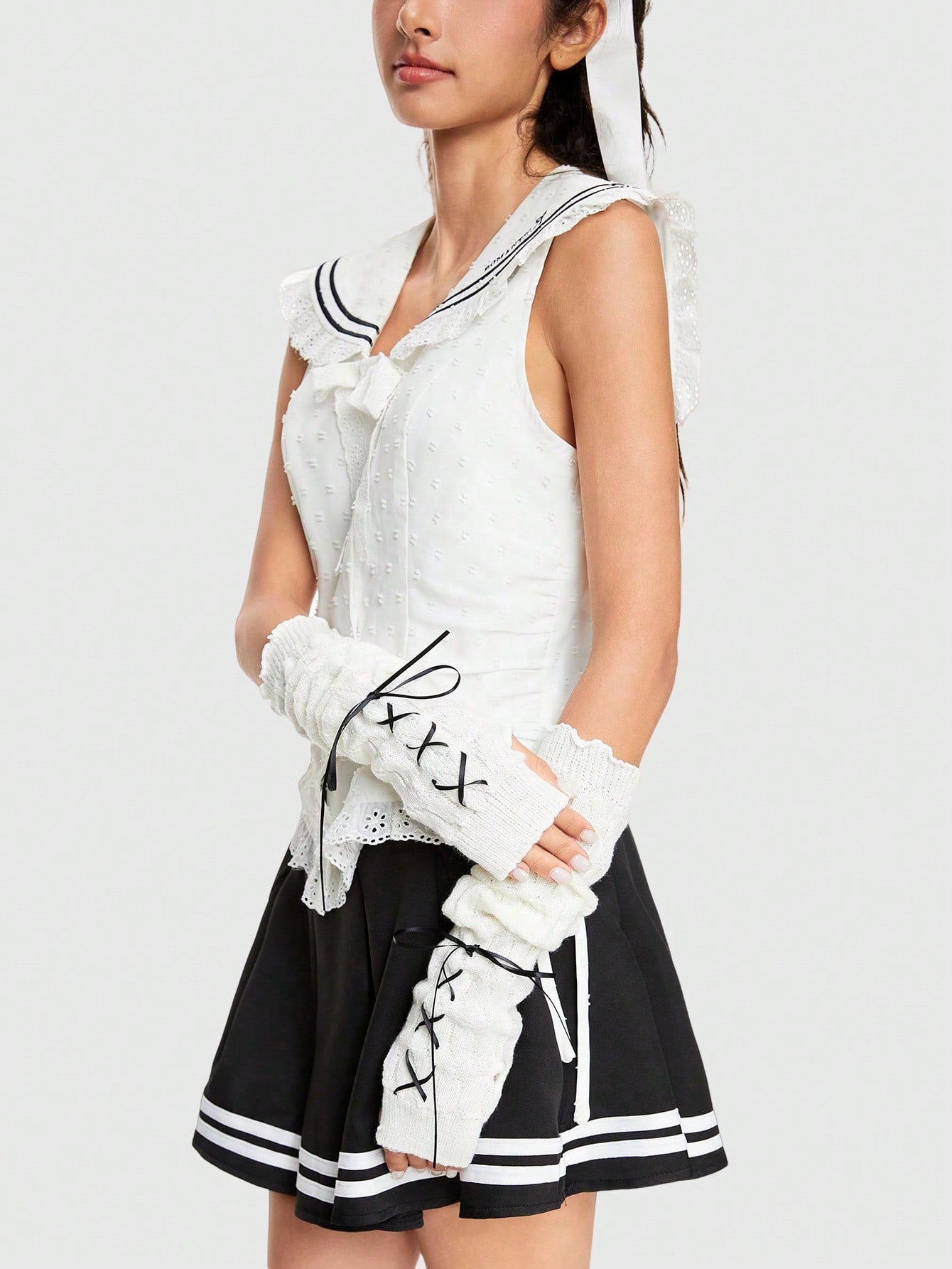 Kawaii 1pair Y2K Millennium Girl Bandage Sleeves, Japanese Cute JK Lolita Puff Sleeve Covers