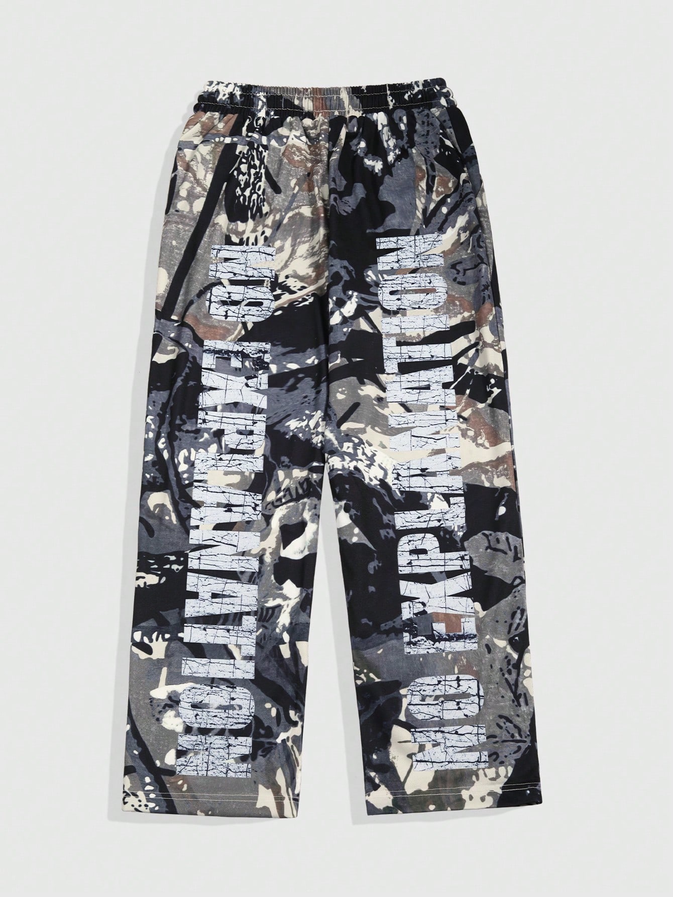 ROMWE Avant Men's Letter Print Straight Leg Casual Camo Pants