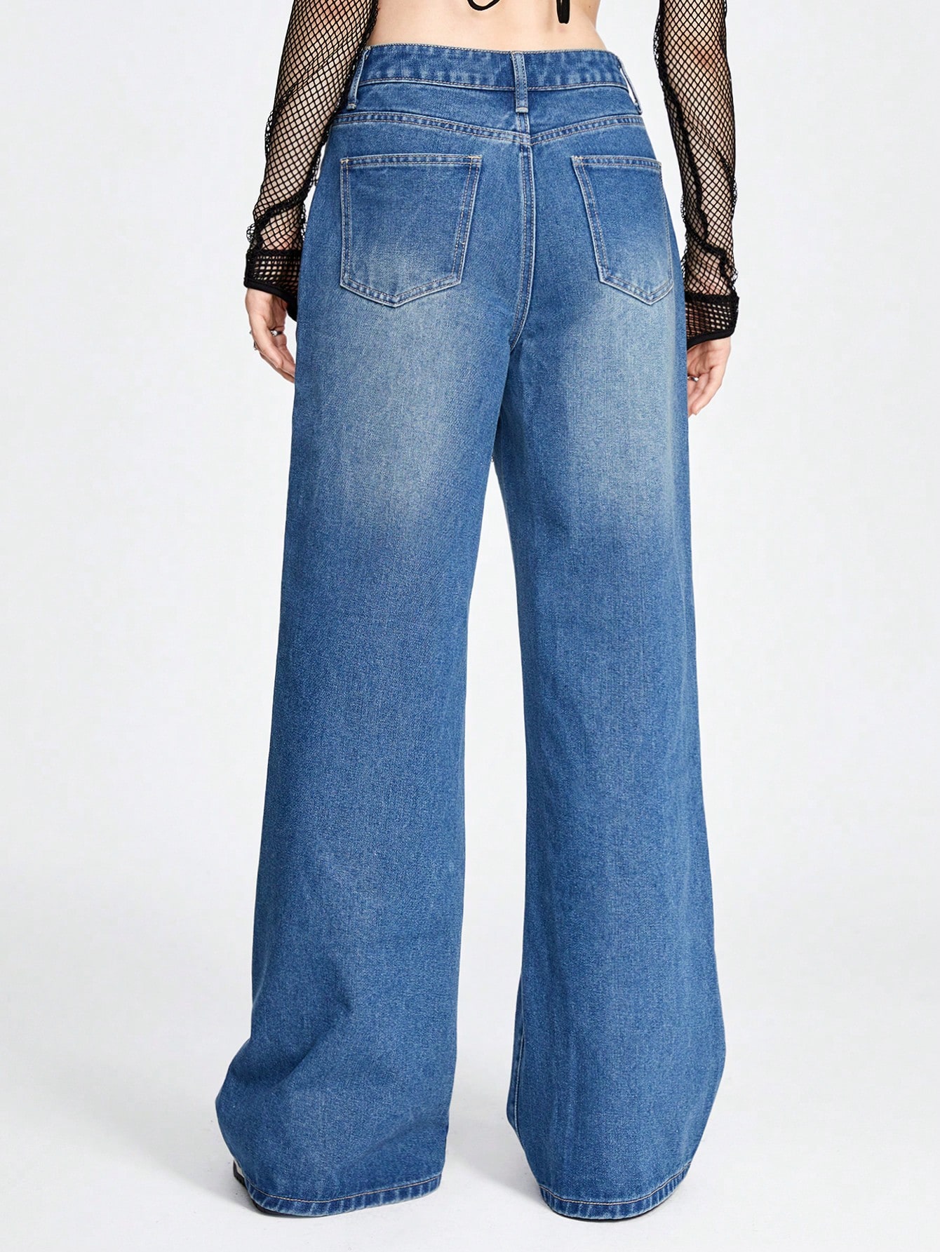 Grunge Punk Women's Casual Streetwear Skull & Metal Stud Letter Print Loose Straight Leg Jeans