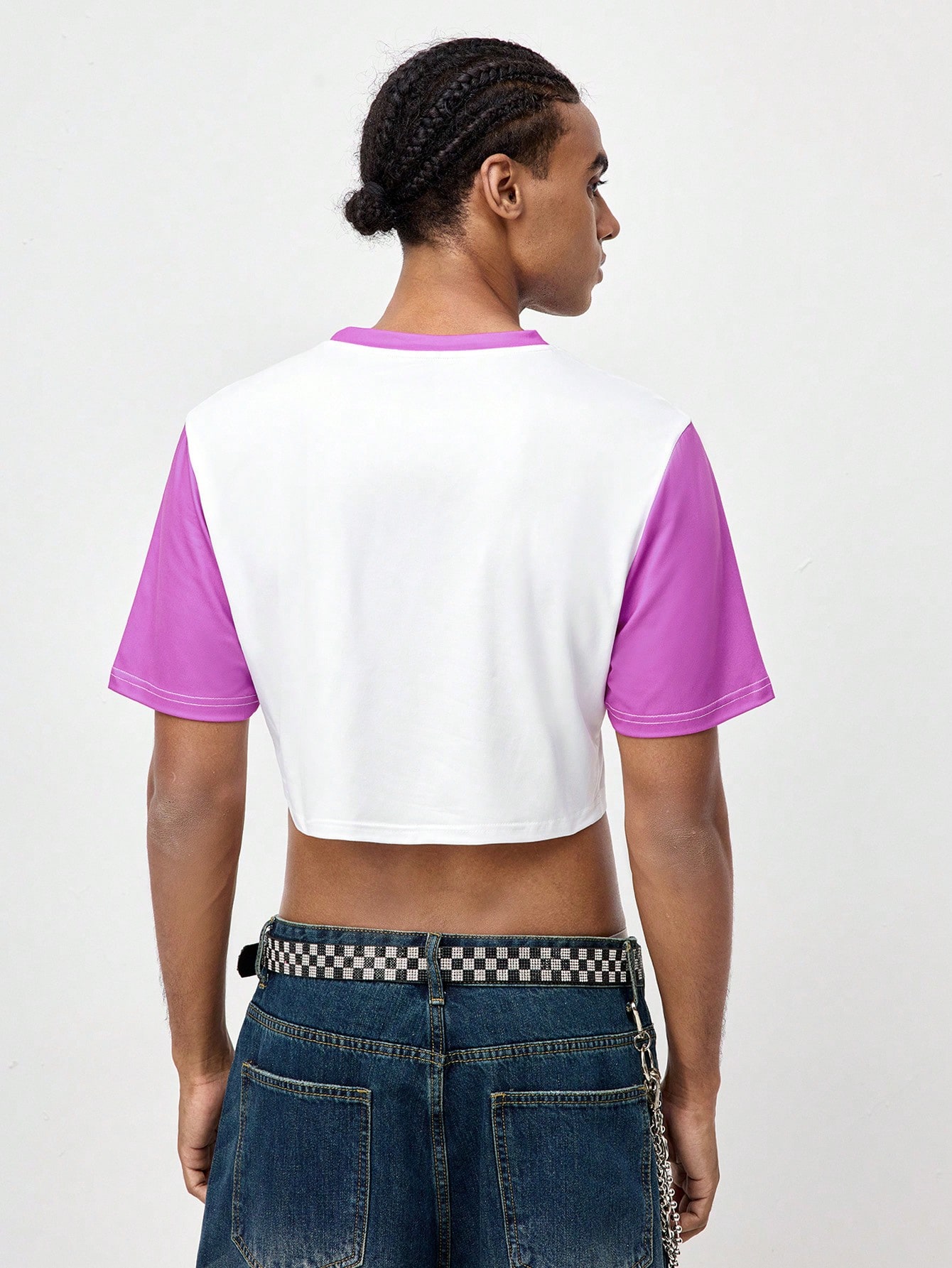 ROMWE Avant Men's Summer Letter & Cartoon Character Printed Contrast Color Crew Neck Short Sleeve Cropped Casual T-Shirt, School