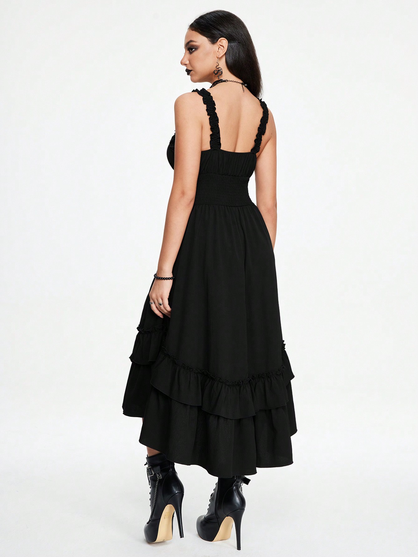 Goth Dark Vampire Gothic Cross Chain Decor Asymmetrical Hem Design Women Sleeveless Dress