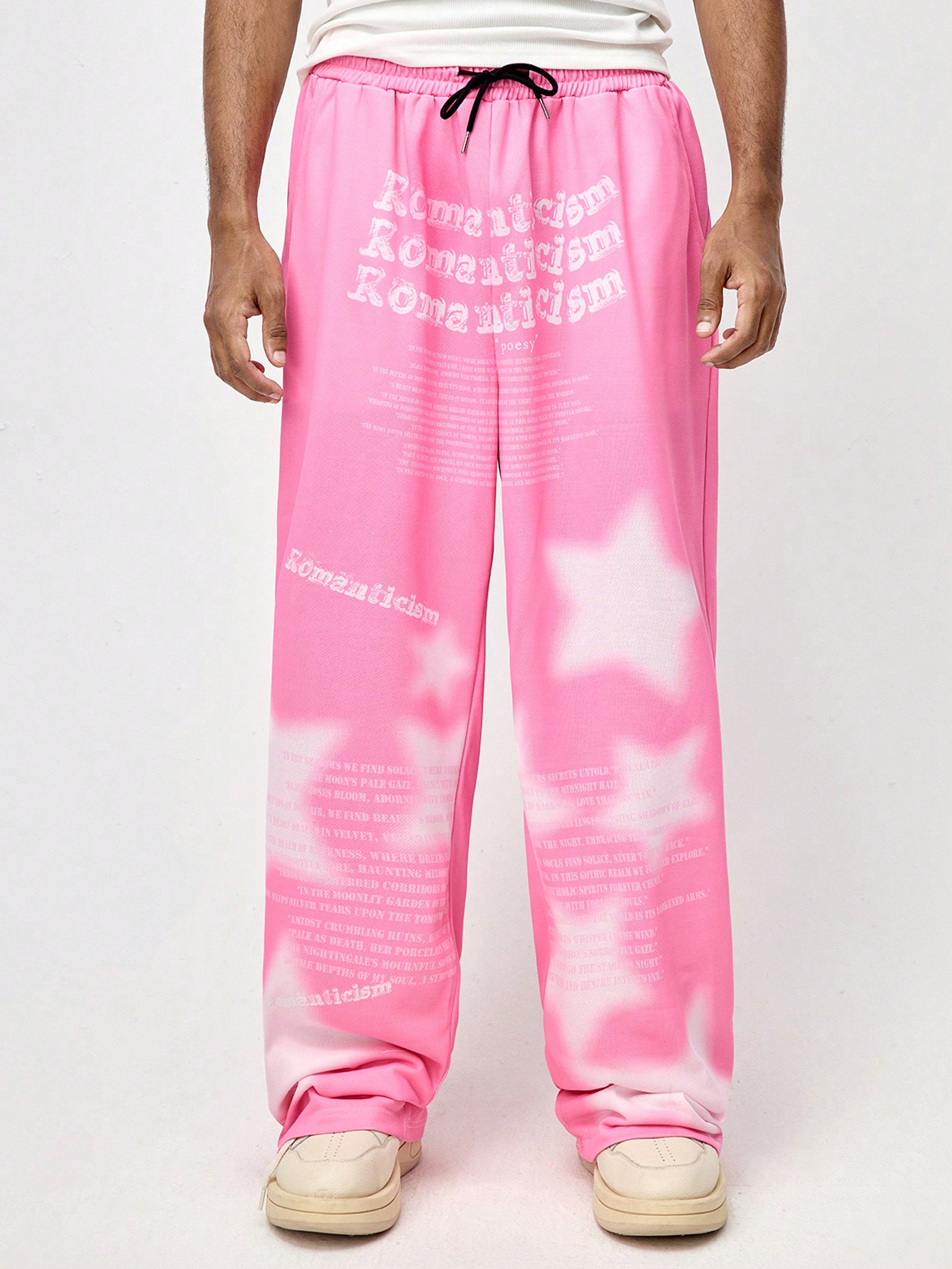 ROMWE Avant Men Star & Slogan Print Drawstring Waist Sweatpants, School