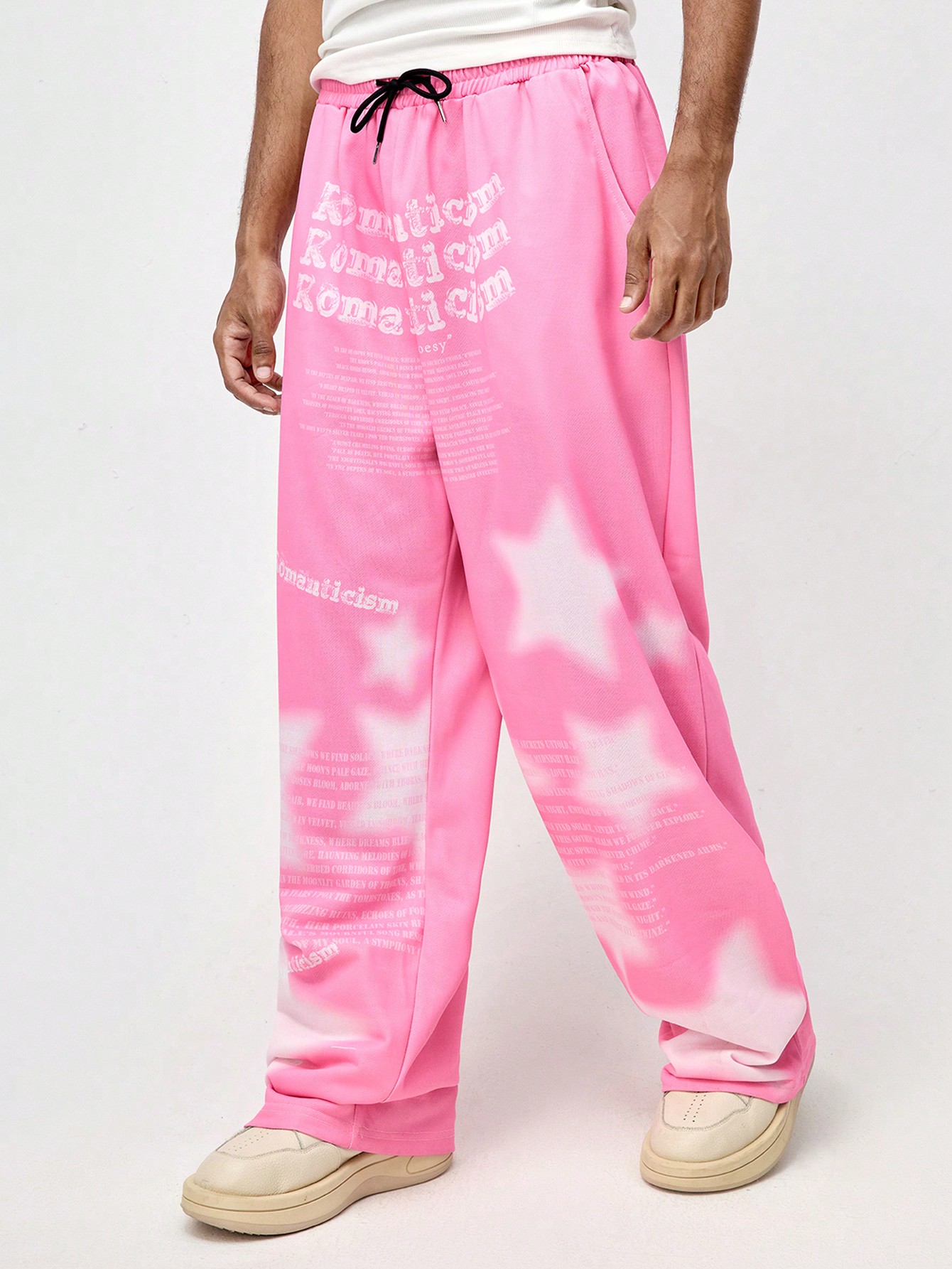 ROMWE Avant Men Star & Slogan Print Drawstring Waist Sweatpants, School