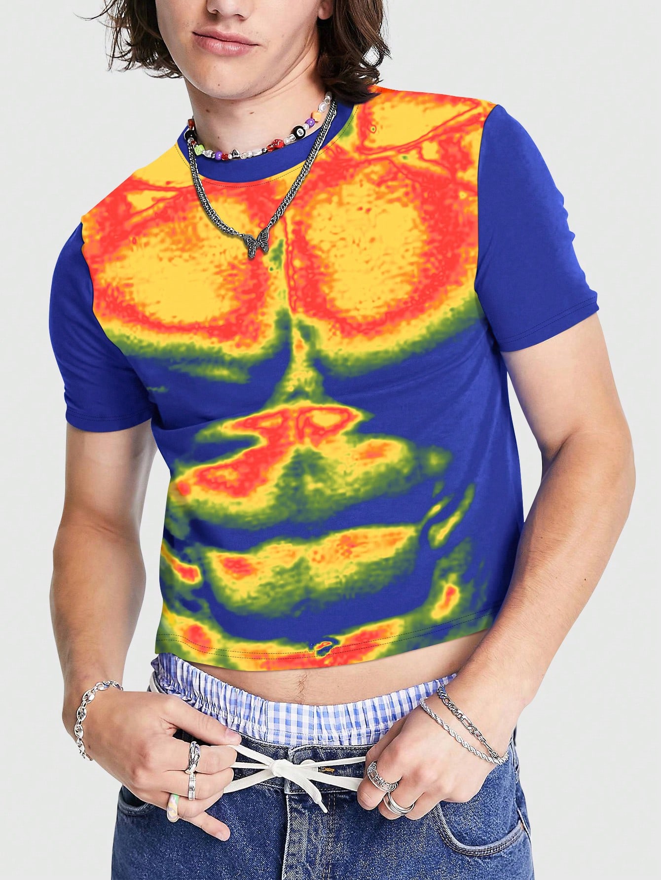 ROMWE Avant Men's Summer Casual Short Sleeve T-Shirt With Body Print Design, School