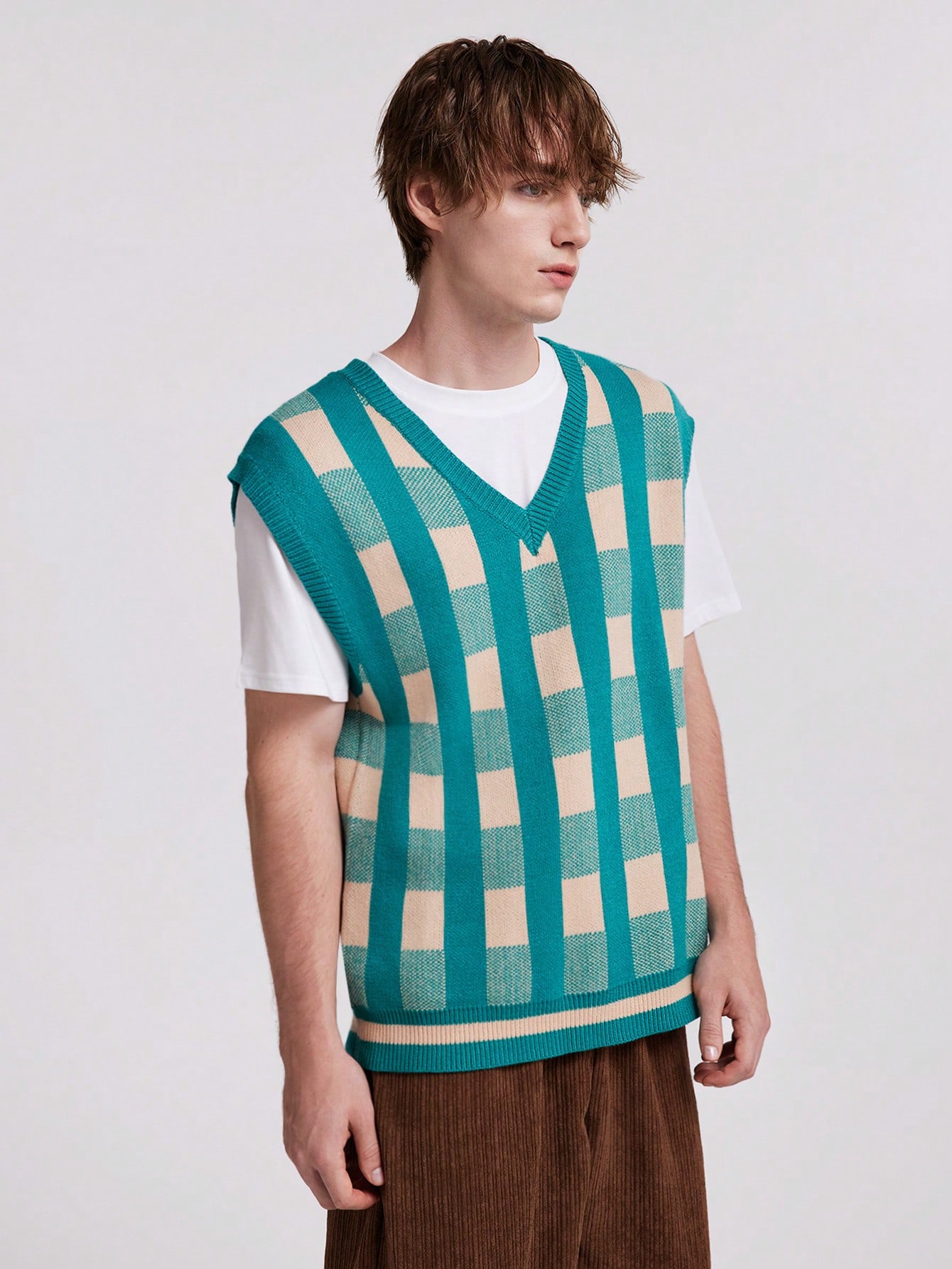 ROMWE Avant Men Grandpacore Street Style Retro Knit Sweater Vest