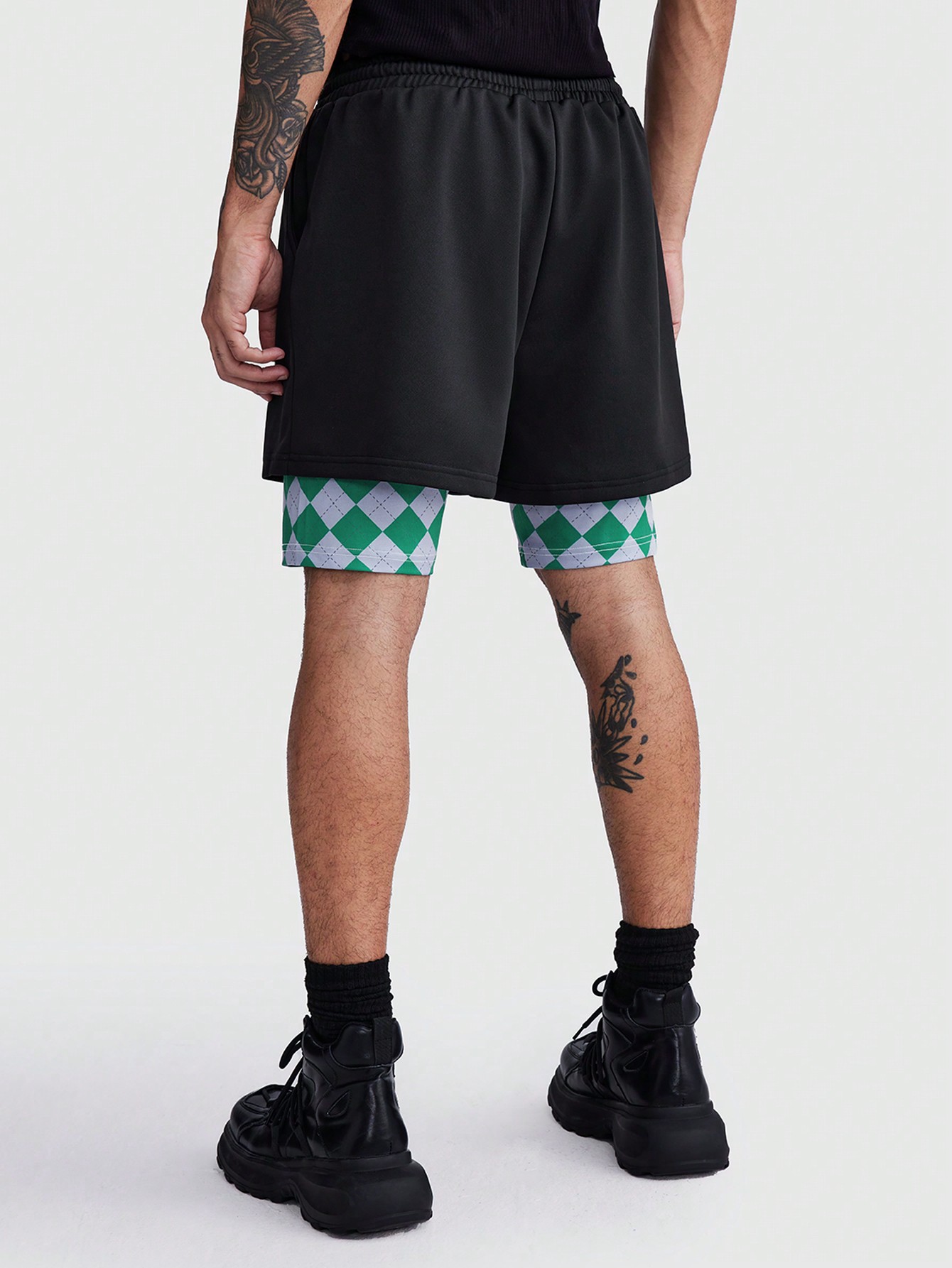 Harry Potter | ROMWE Men's Drawstring Waistband 2 In 1 Shorts With Snake Badge And Argyle Pattern, School