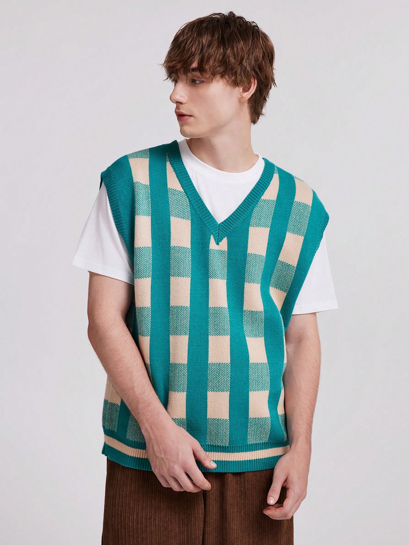 ROMWE Avant Men Grandpacore Street Style Retro Knit Sweater Vest