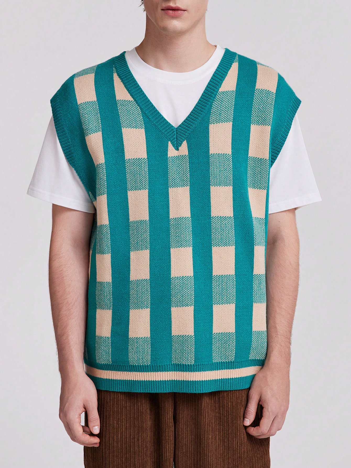 ROMWE Avant Men Grandpacore Street Style Retro Knit Sweater Vest