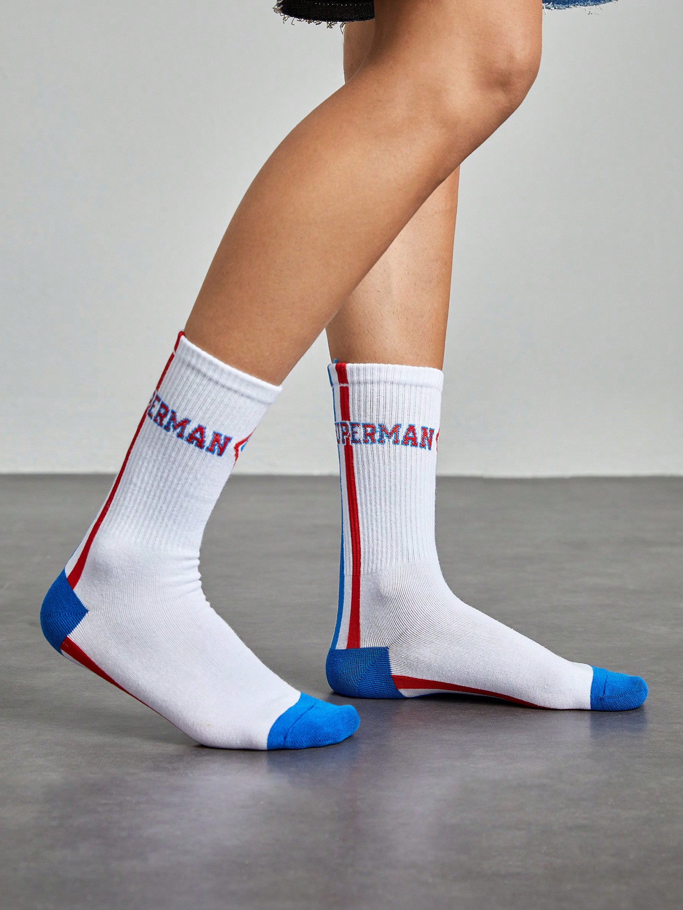 SUPERMAN X ROMWE 1 Pair Logo And Striped Pattern Crew Socks