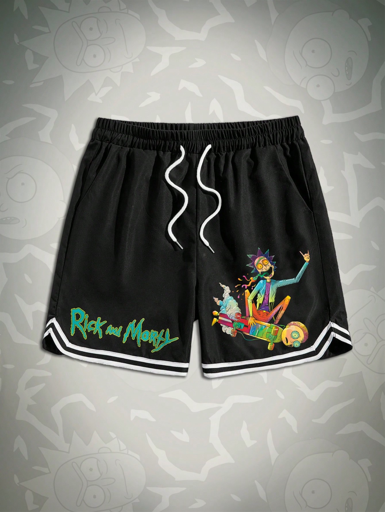 Rick and Morty | ROMWE Men's Daily Casual Drawstring Waist Shorts, Suitable For Spring And Summer, School
