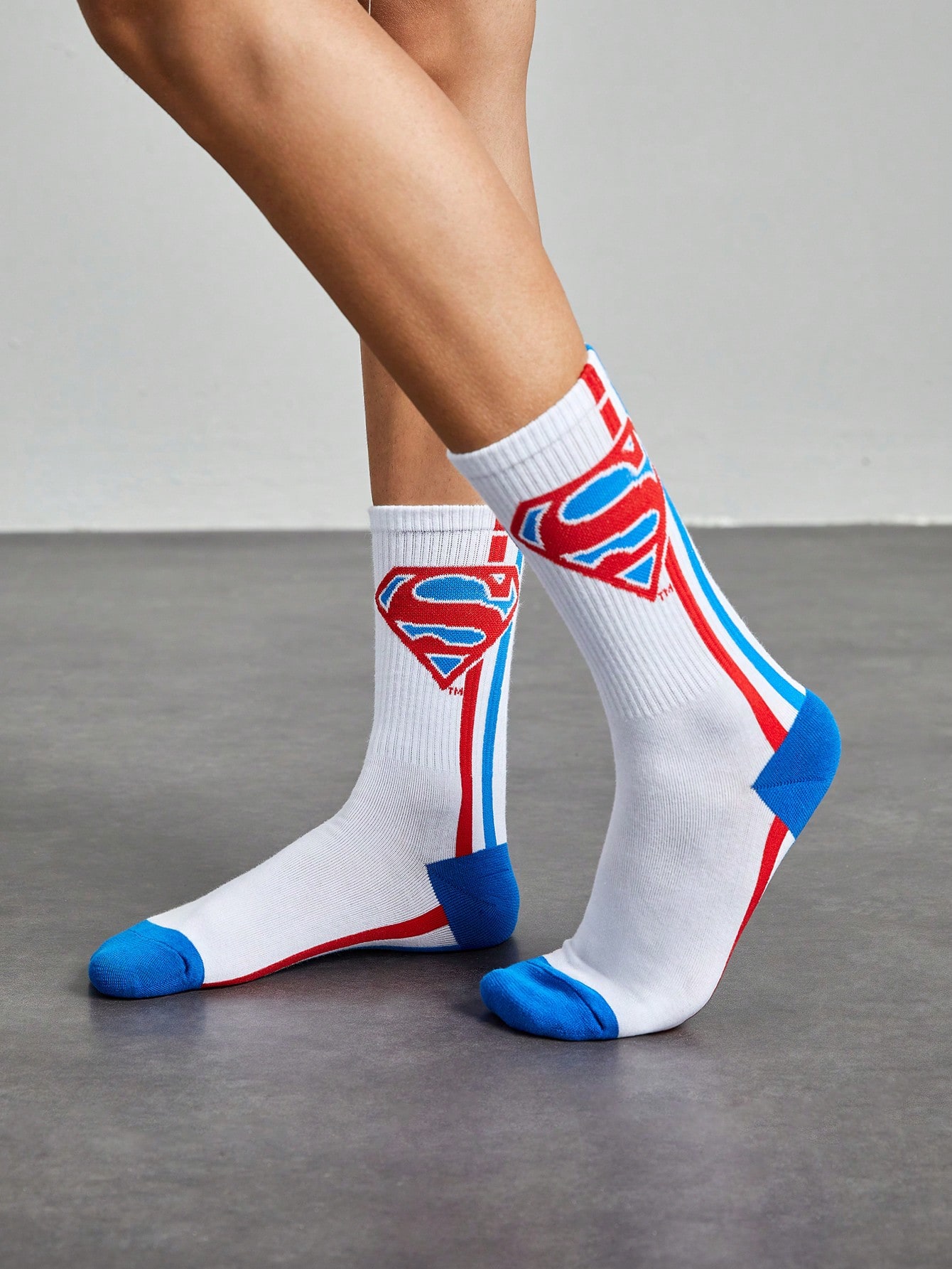 SUPERMAN X ROMWE 1 Pair Logo And Striped Pattern Crew Socks
