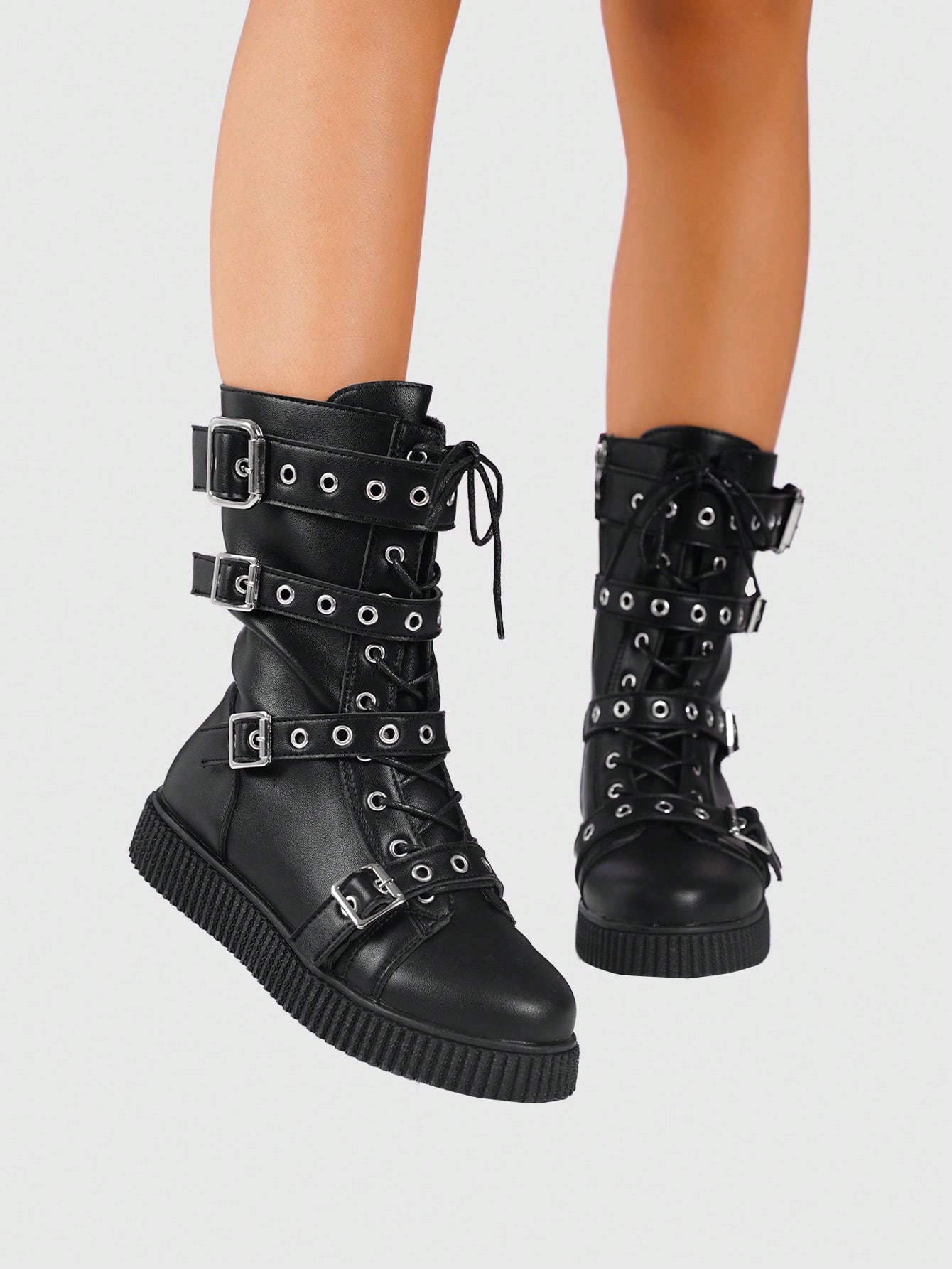 Grunge Punk Women's Punk Gothic Thick-Soled Mid-Calf Boots Fall For Christmas And New Year Holiday Valentines