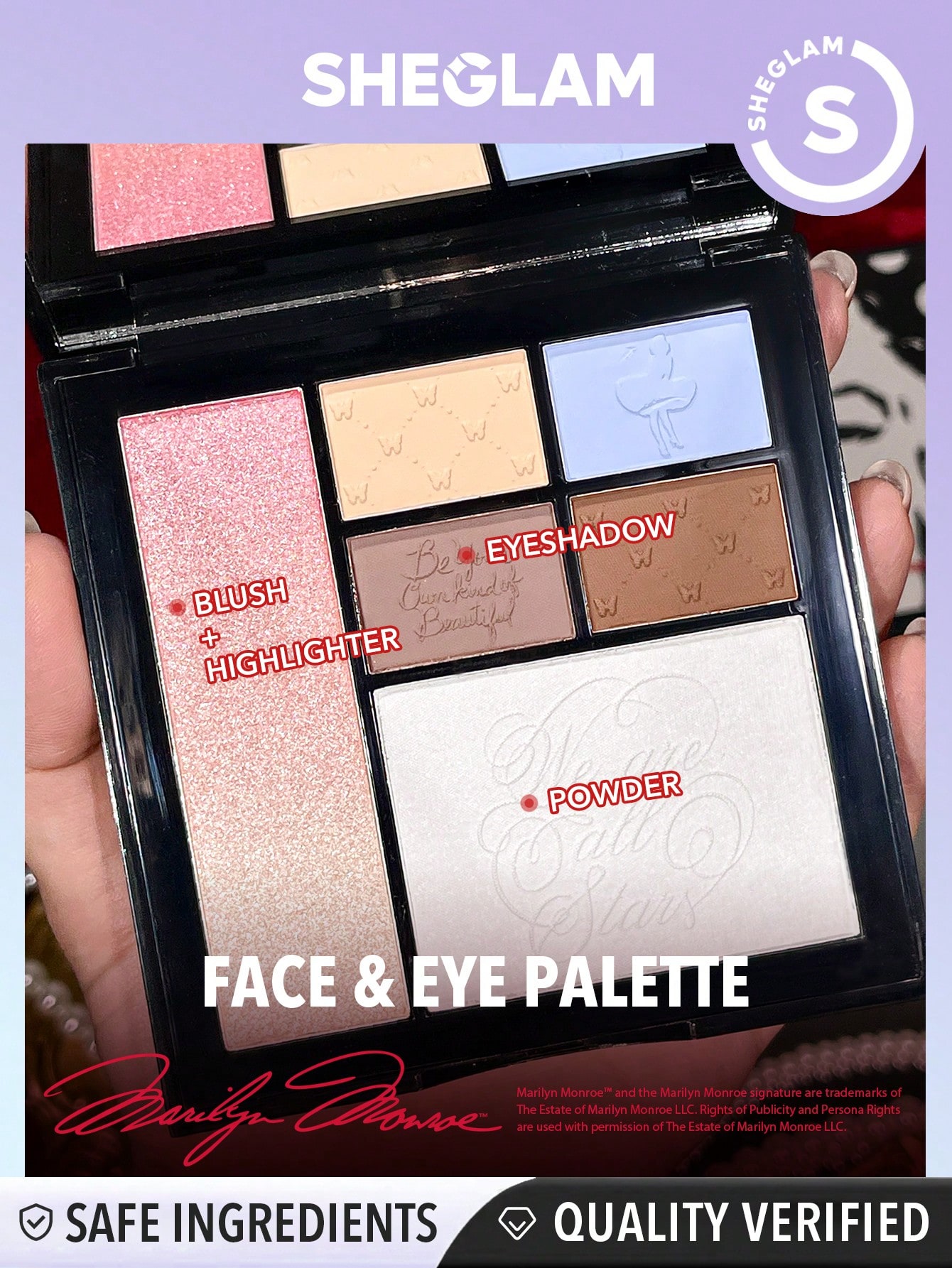 Marilyn Monroe X SHEGLAM Day Dreamer Face & Eye Palette Valentine Day Decor Love Gift Winter Y2K Makeup Party Beach Travel Holiday Camping Outdoors Present Rose Fashion Girl New Year Cosmetic Cosplay Best Trip Festivals Color Fancy Campus School Charm Vibe