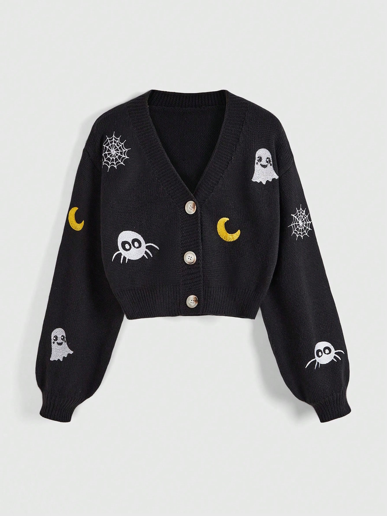 Goth Ladies' Halloween Embroidered Knitted Cardigan