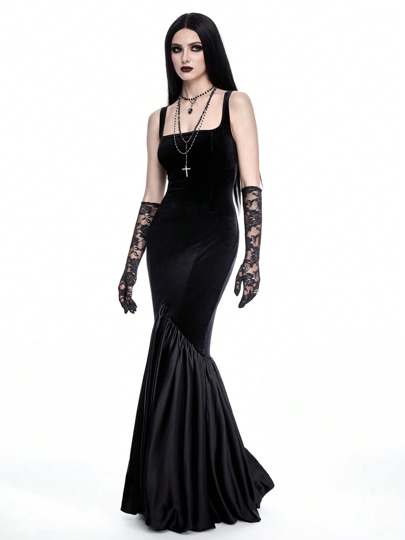 Goth Gothic Palace Party Backless Sexy Maxi Trumpet Mermaid Dress Ball Gown For Women