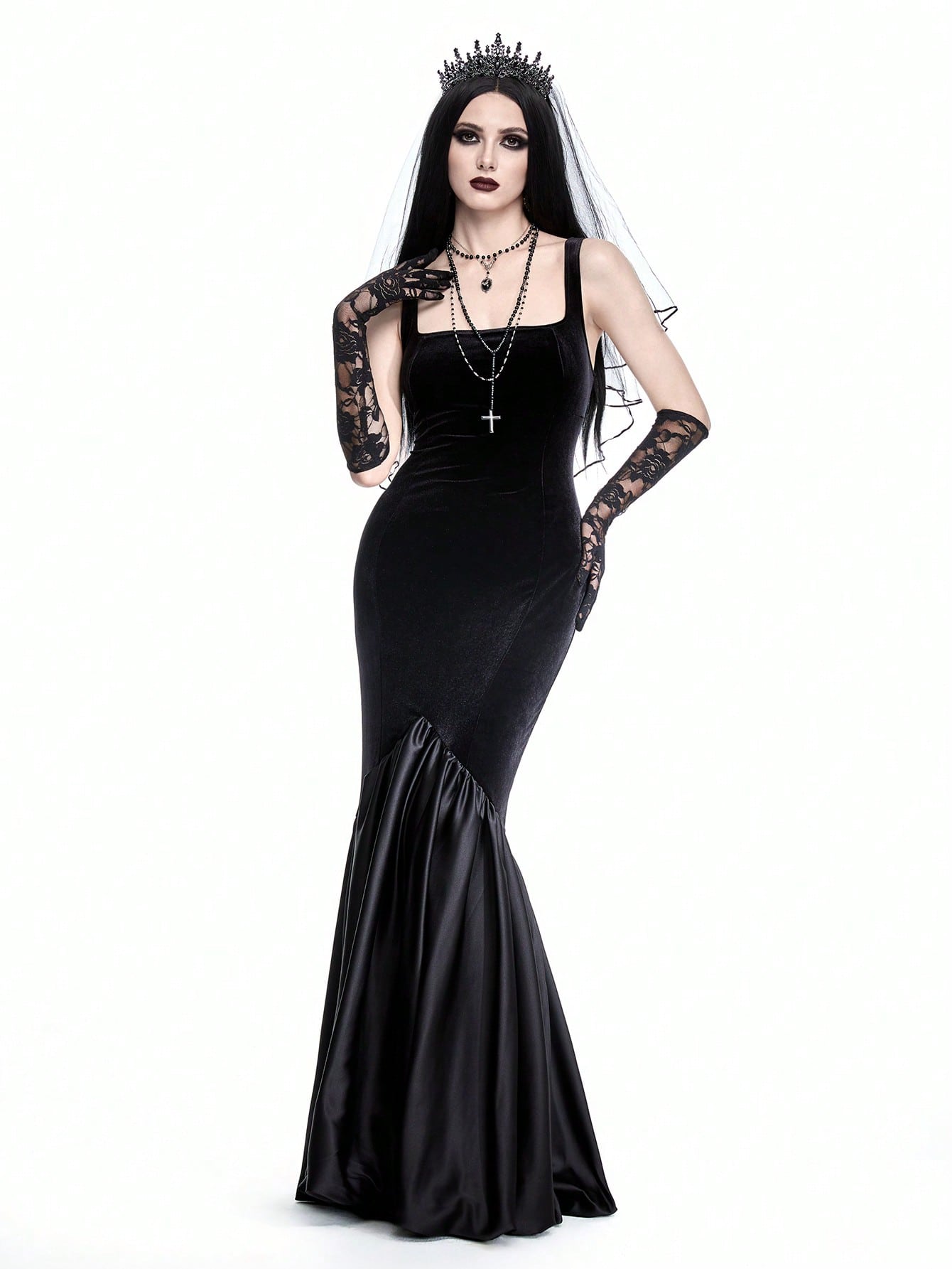 Goth Gothic Palace Party Backless Sexy Maxi Trumpet Mermaid Dress Ball Gown For Women
