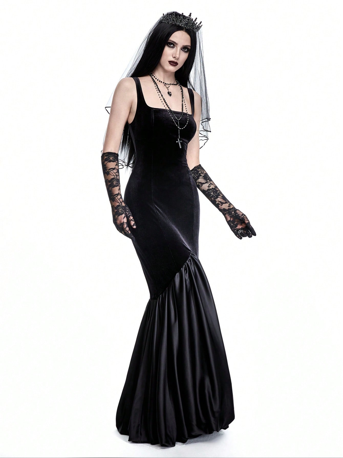 Goth Gothic Palace Party Backless Sexy Maxi Trumpet Mermaid Dress Ball Gown For Women