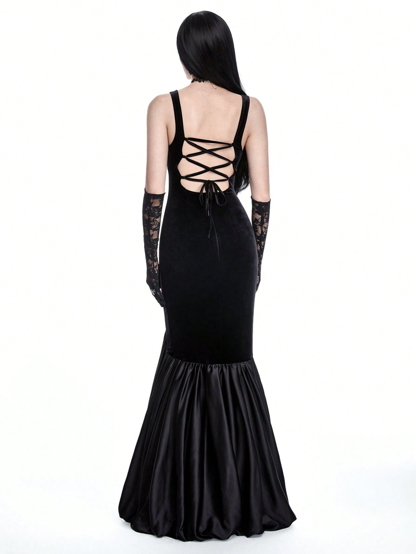Goth Gothic Palace Party Backless Sexy Maxi Trumpet Mermaid Dress Ball Gown For Women