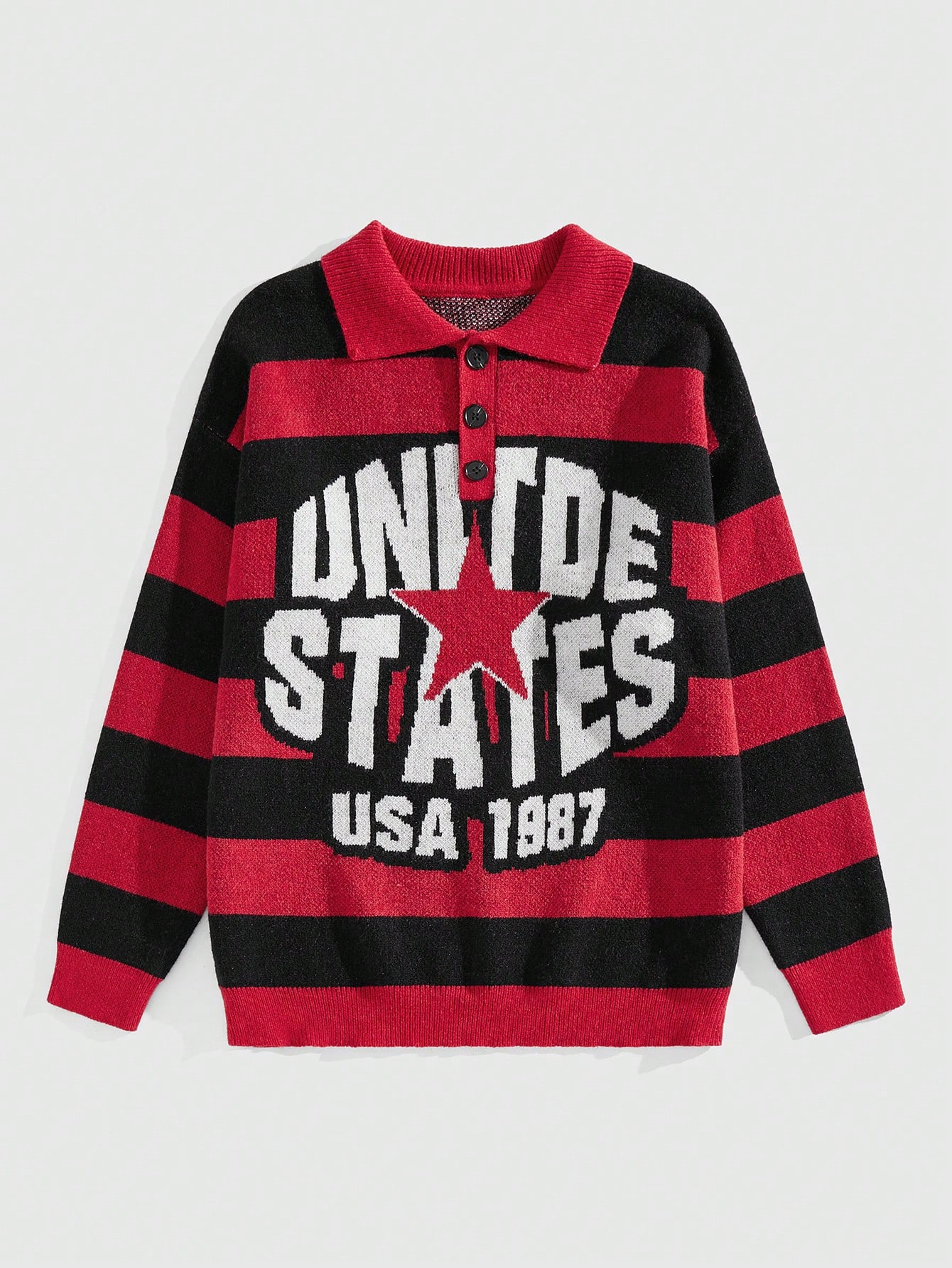 Street Life Men's Color Block Striped Letter Pattern Polo Neck Sweater, Spring/Autumn