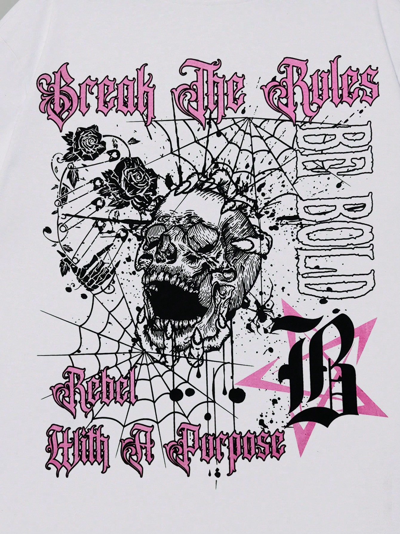 Goth Men Slogan & Skull Graphic Tee, School