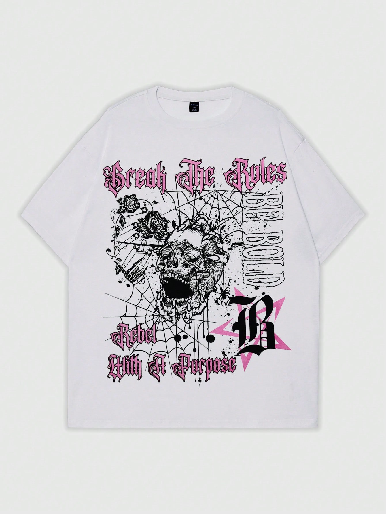Goth Men Slogan & Skull Graphic Tee, School