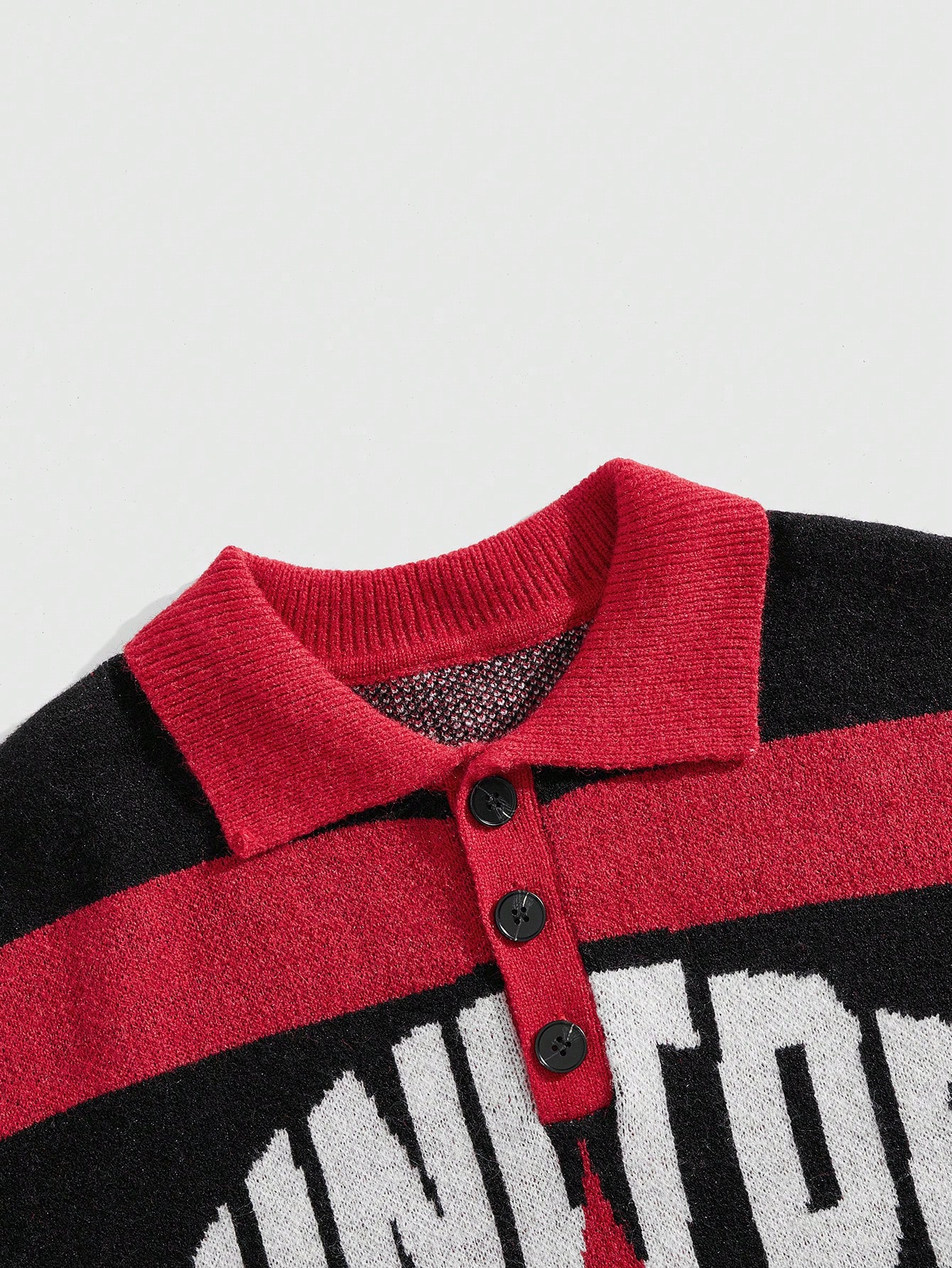 Street Life Men's Color Block Striped Letter Pattern Polo Neck Sweater, Spring/Autumn