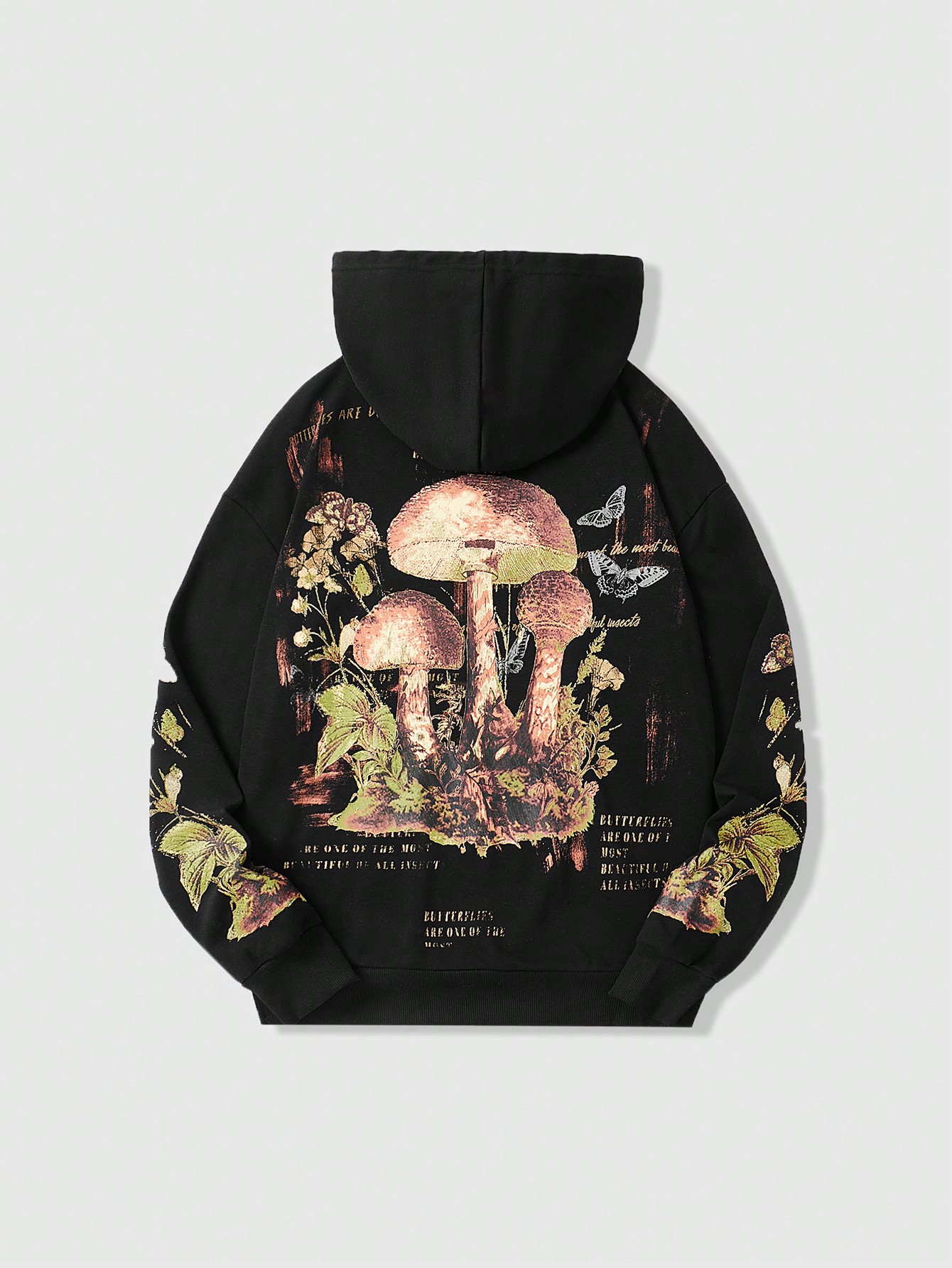 Fairycore Women's Long Hooded Black Sweatshirt With Printed Pattern