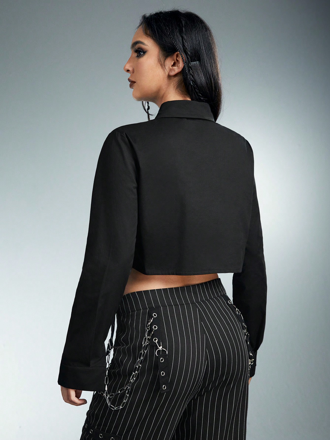 Harry Potter | ROMWE Academy Long Sleeve Crop Shirt With Striped Tie