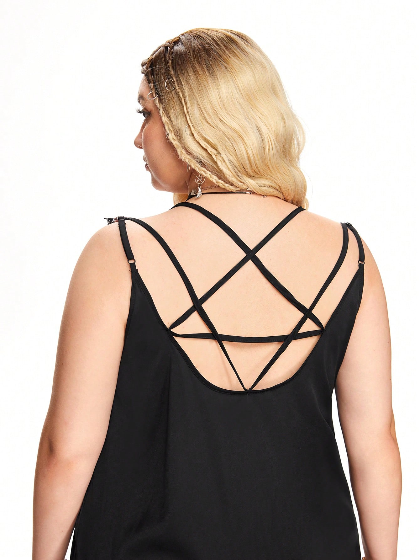 Goth Plus Size Women Halloween PUNK Suspender Five-Pointed Star Lace-Up Dress