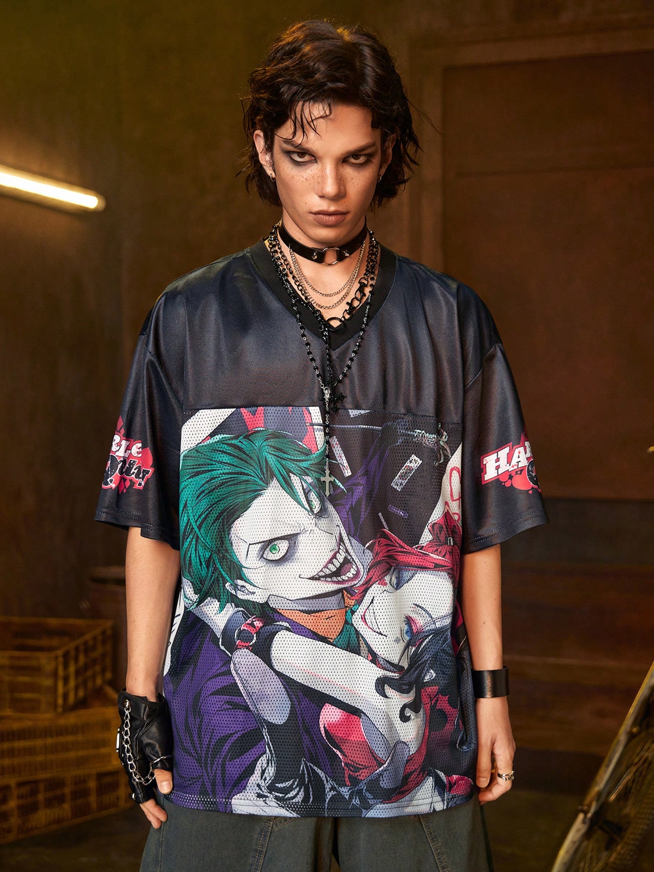 Harley Quinn | ROMWE Men's Anime Characters Print Mesh Splice Short Sleeve Sports T-Shirt