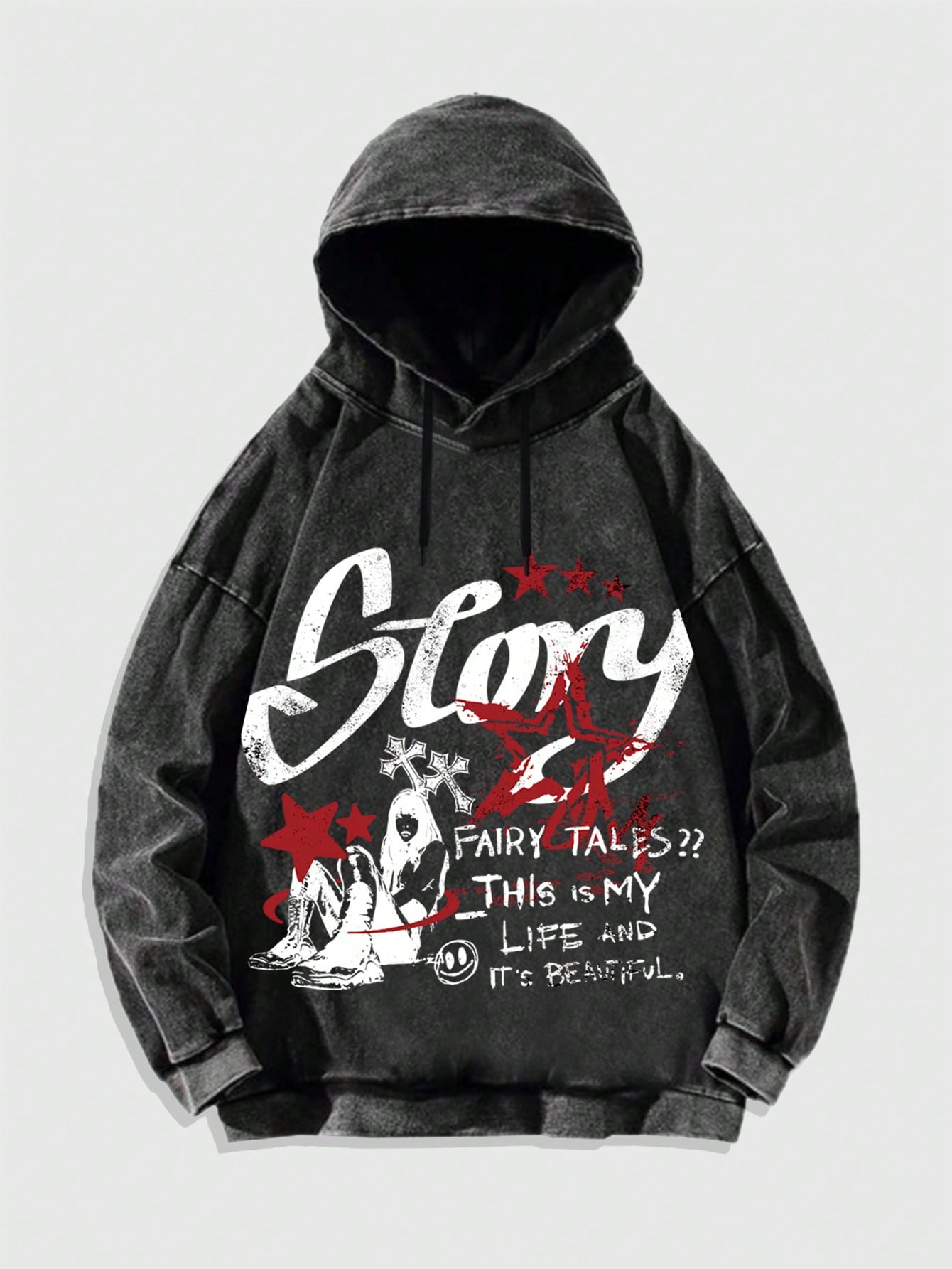 Street Life Men's Casual Snowflake & Letter Print Hoodie Sweatshirt, Suitable For Autumn/Winter