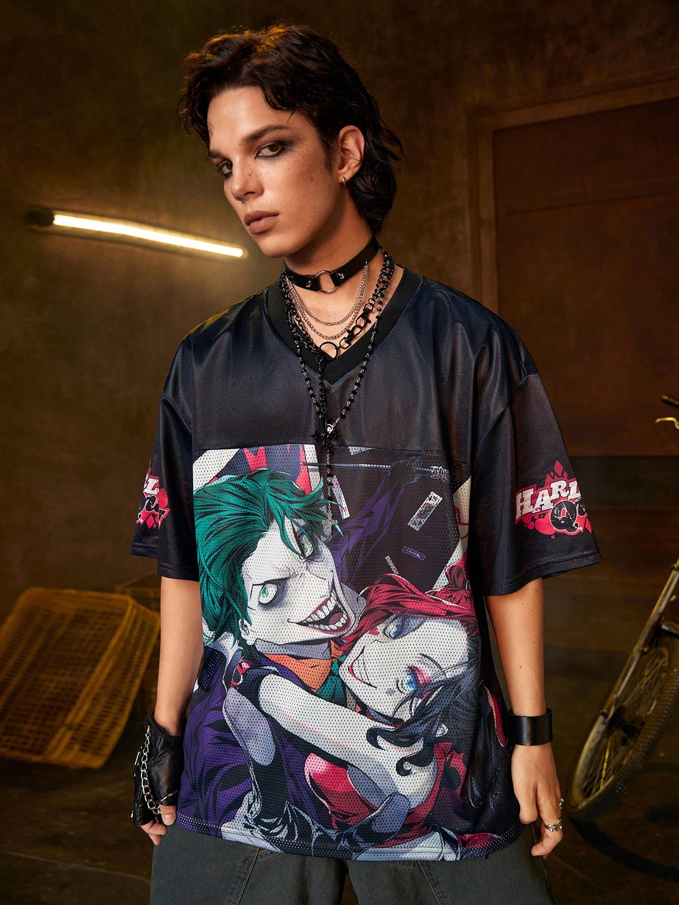 Harley Quinn | ROMWE Men's Anime Characters Print Mesh Splice Short Sleeve Sports T-Shirt