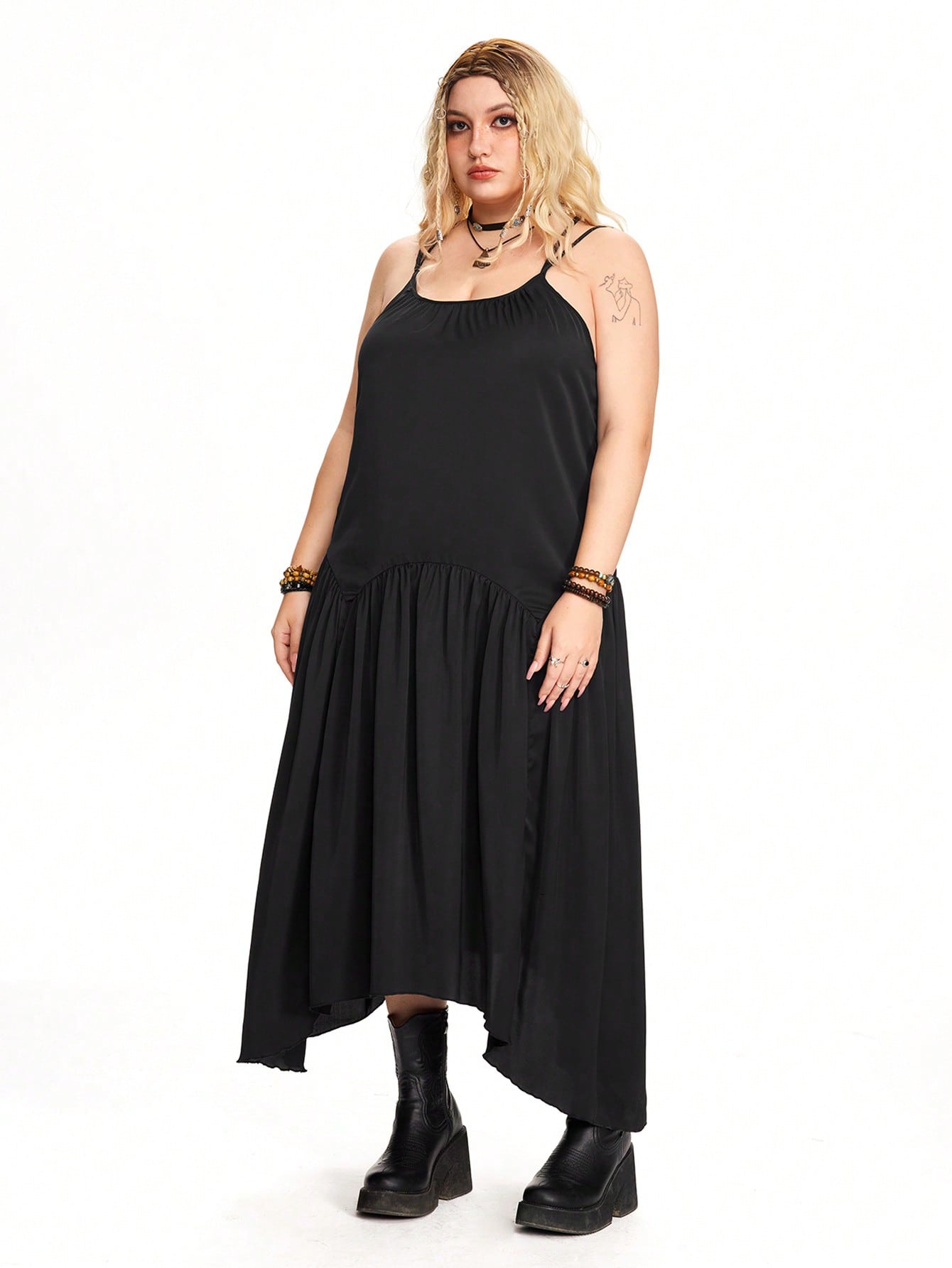 Goth Plus Size Women Halloween PUNK Suspender Five-Pointed Star Lace-Up Dress